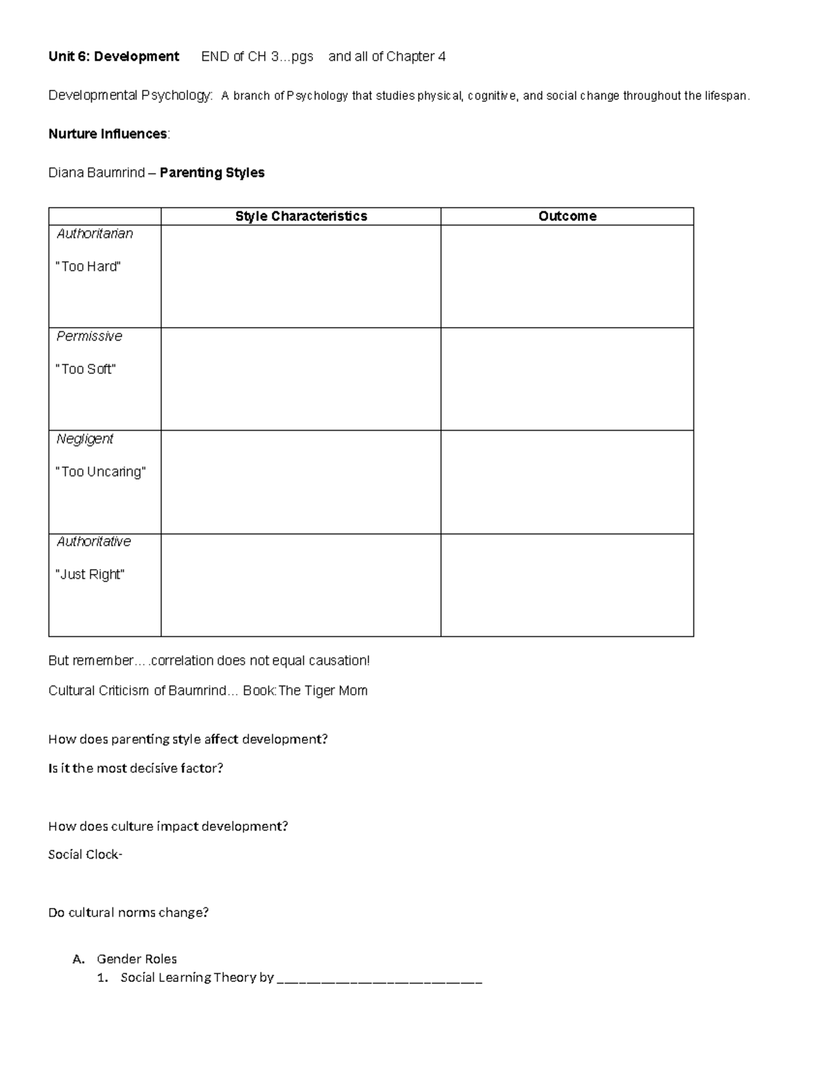 Development Notes Outline ch 3 &4 2019 ( - Unit 6: Development END of ...