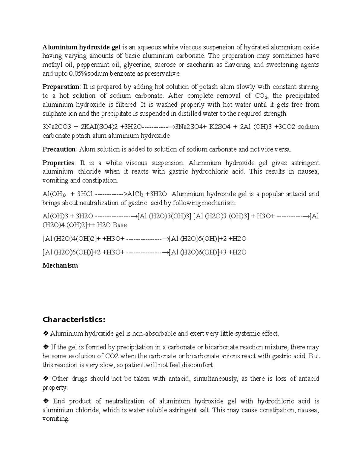 Aluminium hydroxide - The preparation may sometimes have methyl oil ...