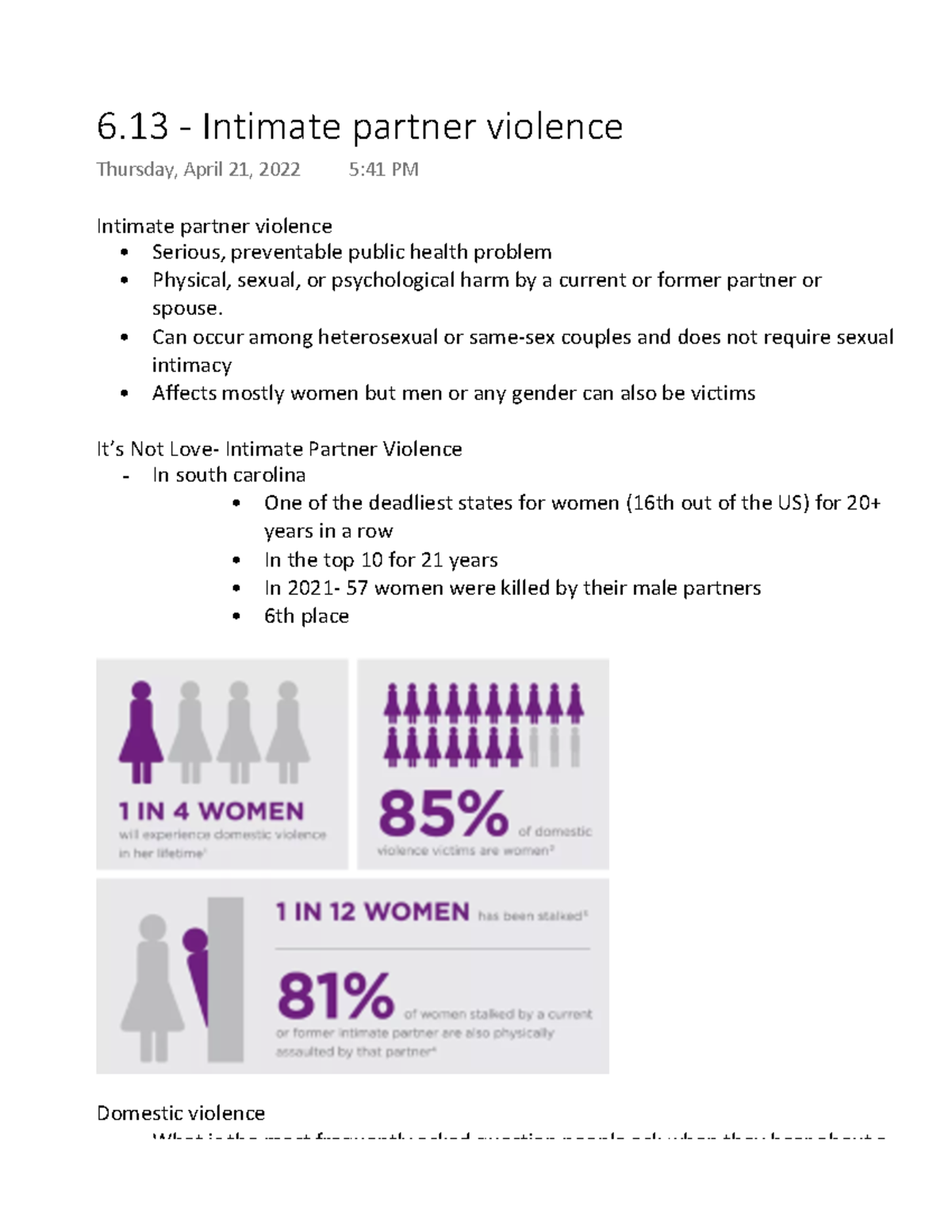 6.13 Intimate partner violence Intimate partner violence Serious