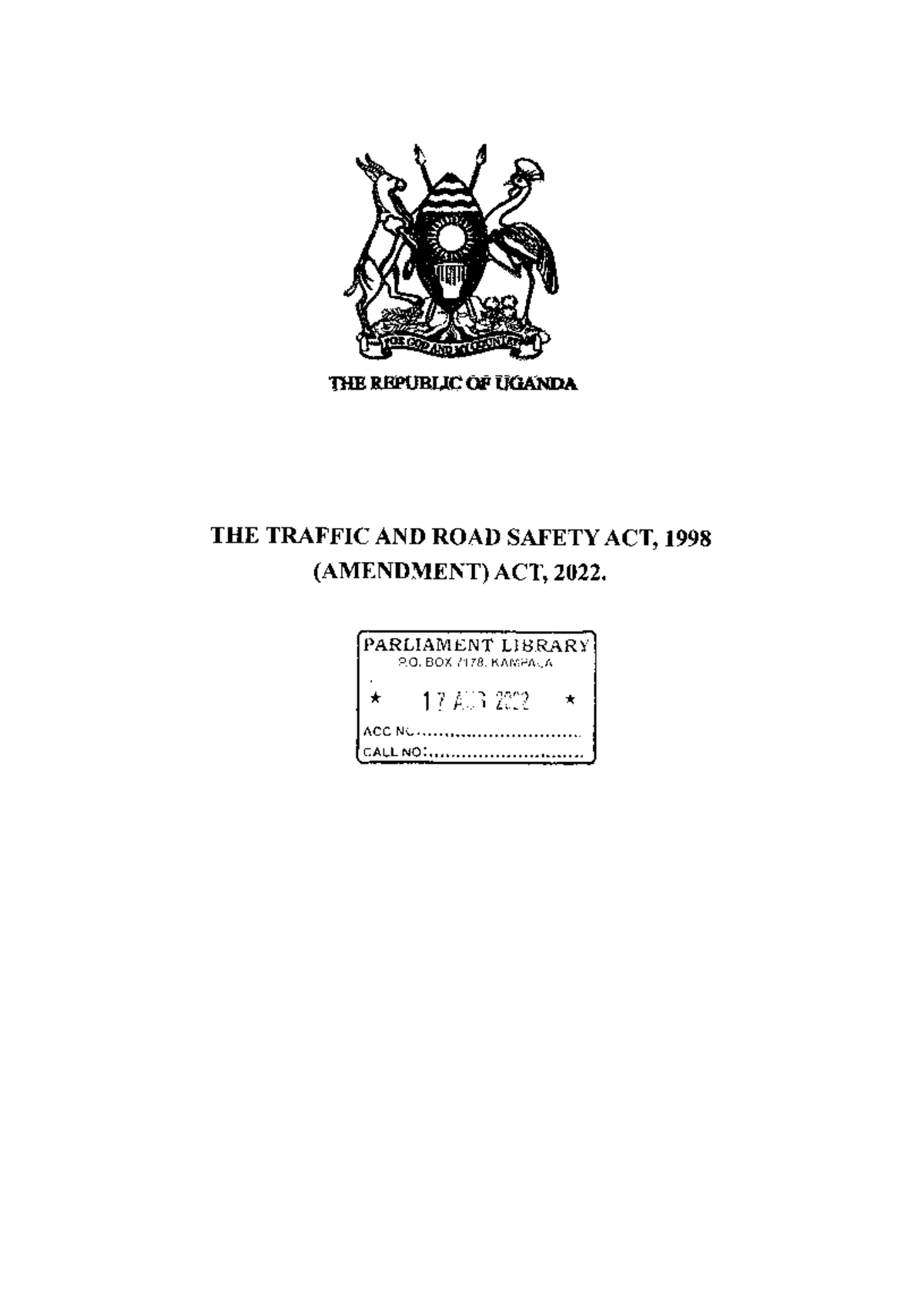 Traffic and Road Safety Act, 1998 (Amendment) Act, 2022 TIIE BEPT