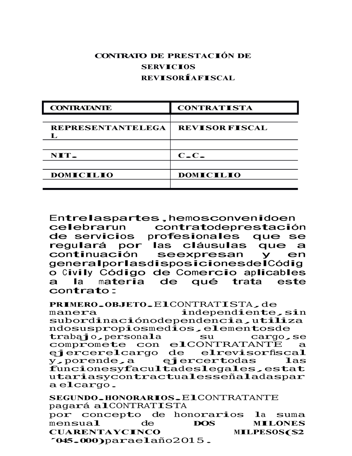 Contrato De Prestacion De Servicio Revisor Fiscal Modelo Contrato De