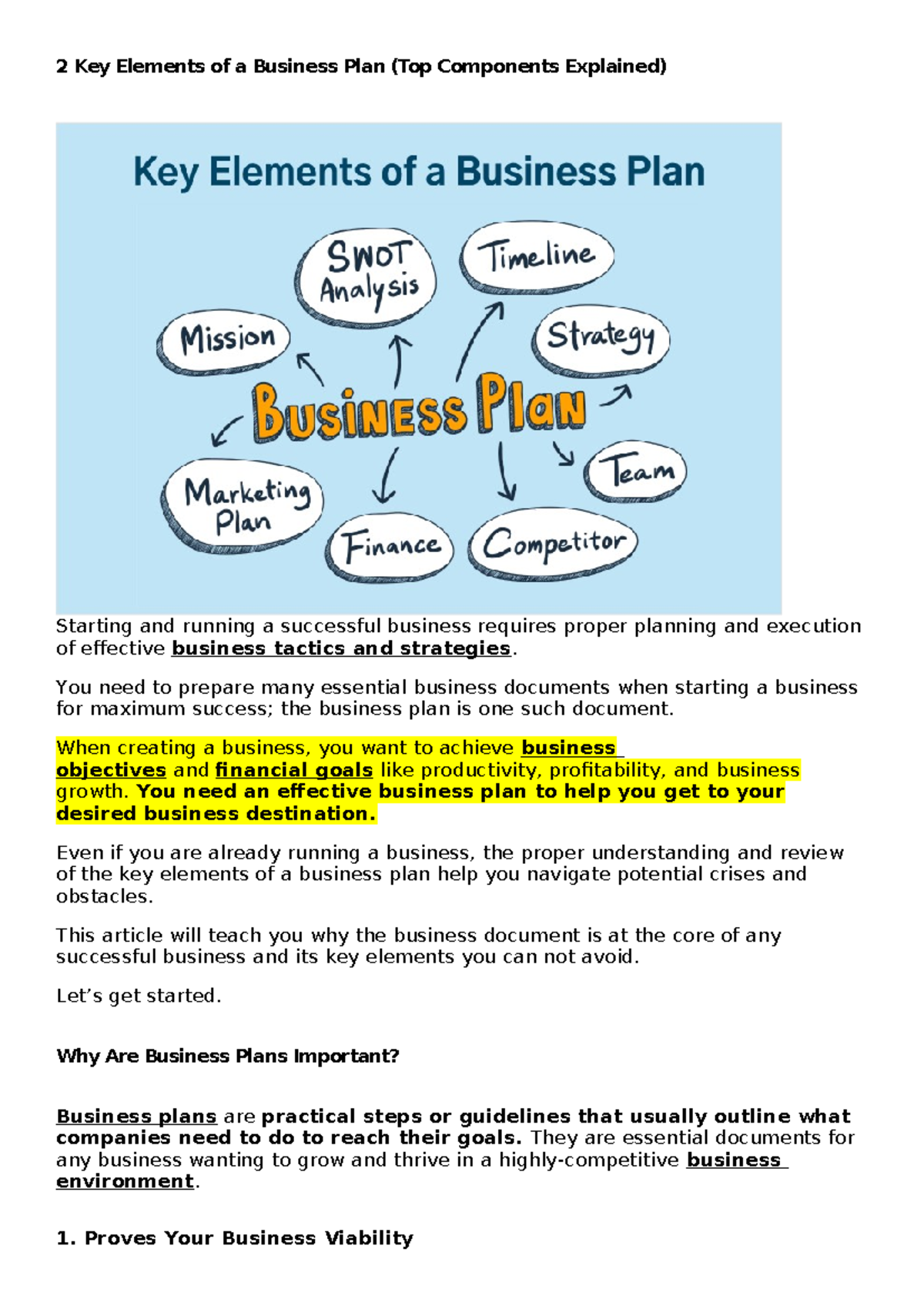 elements of a business plan sample