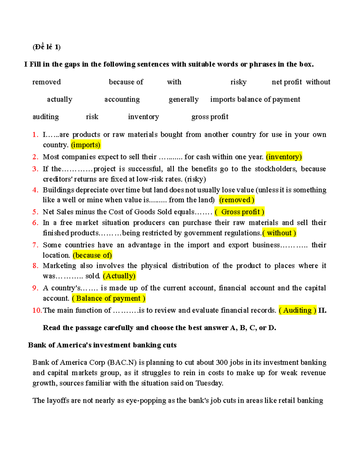 D? l? 1 tacn co dap an 01 - (D? l? 1) I Fill in the gaps in the ...