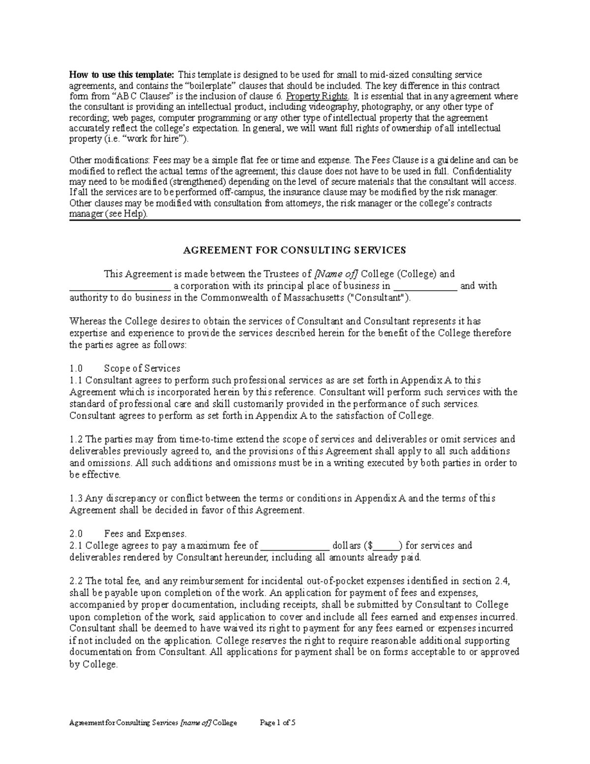 Agreement for Consulting Services - How to use this template: This ...