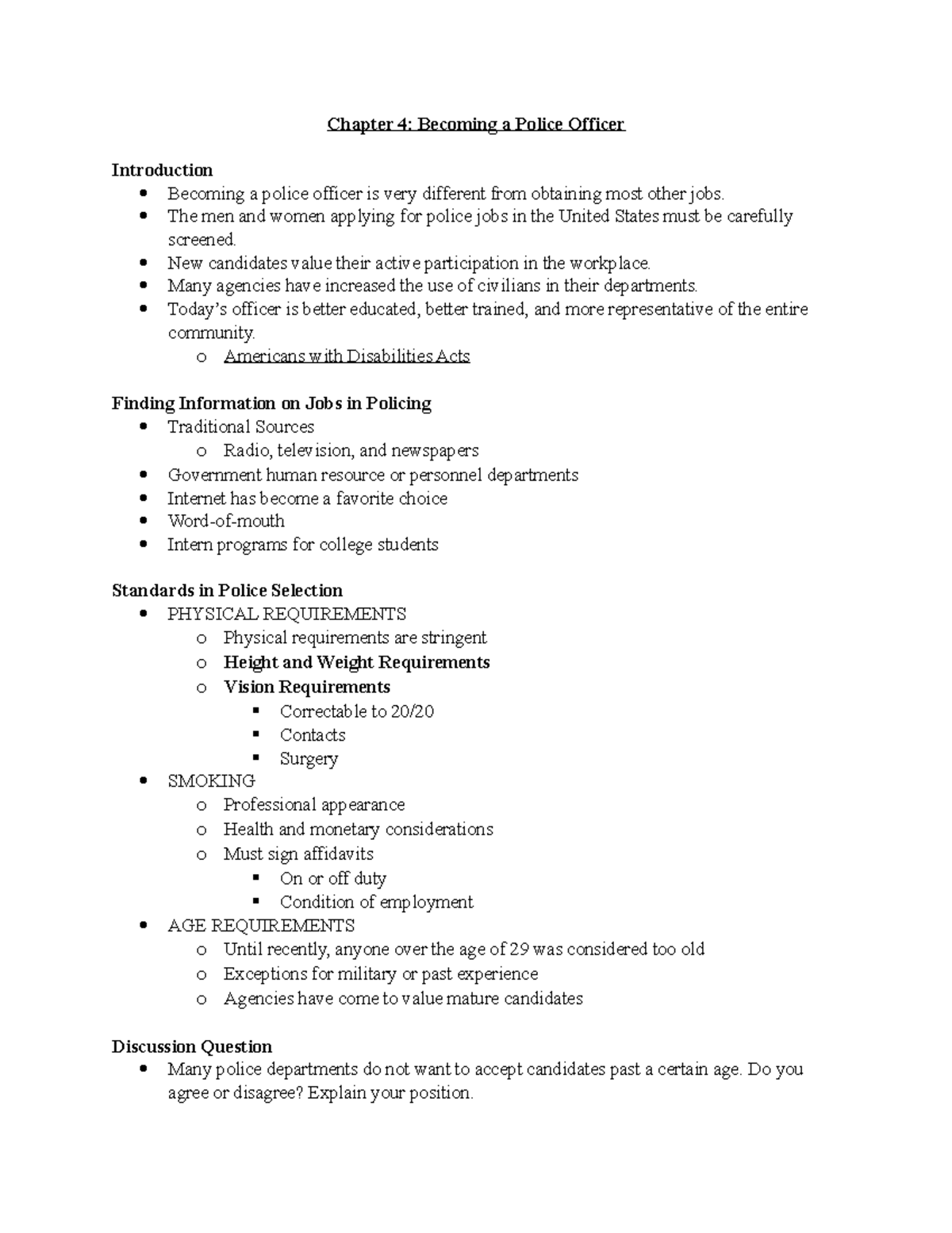 Chapter 4 Power Point - Notes - Chapter 4: Becoming a Police Officer ...