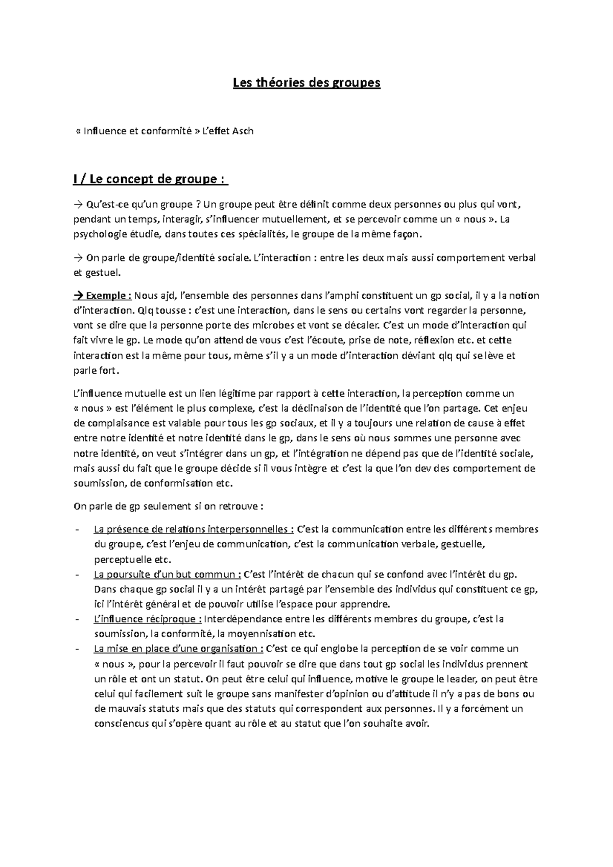 Les théories des groupes Les théories des groupes « Influence et