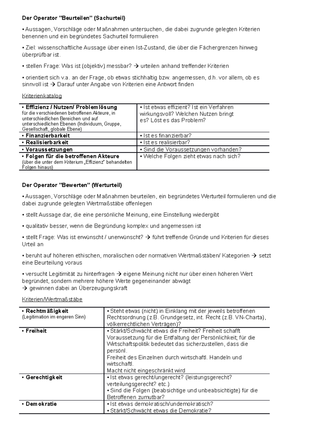 Beurteilen und Bewerten - Der Operator "Beurteilen" (Sachurteil