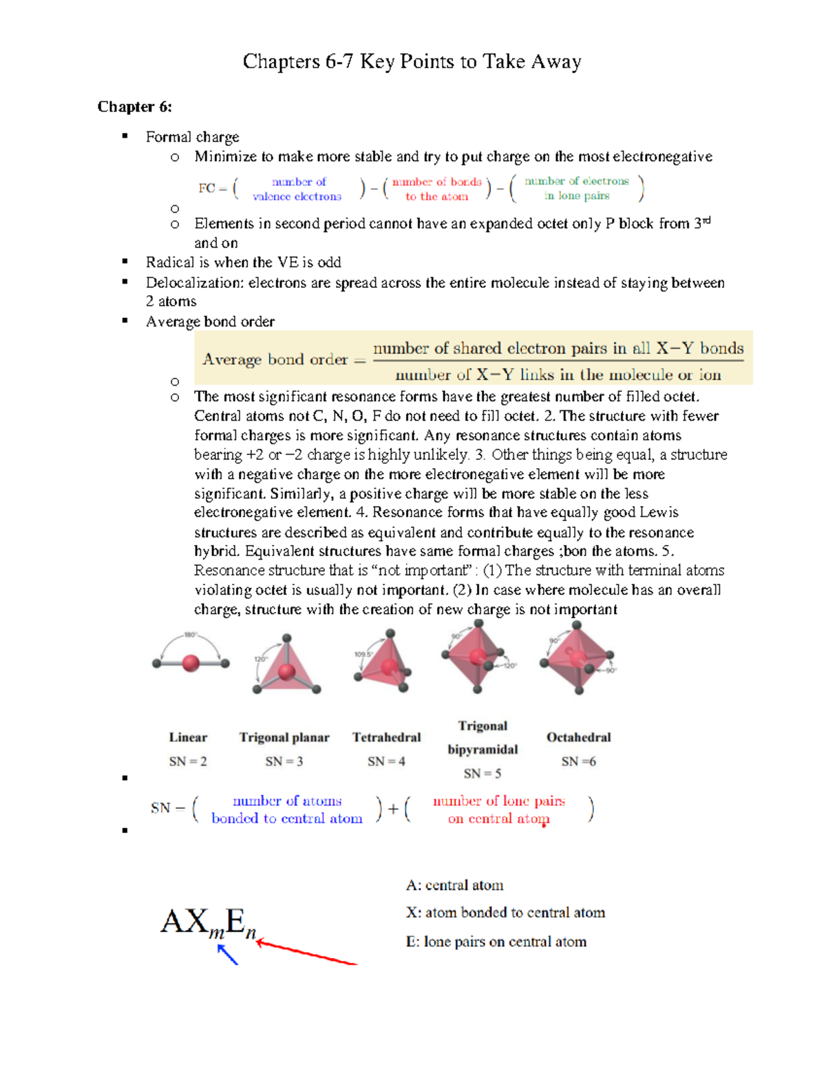 Chapter 6 and 7 - Ideas that might appear on exams - Chapters 6-7 Key ...