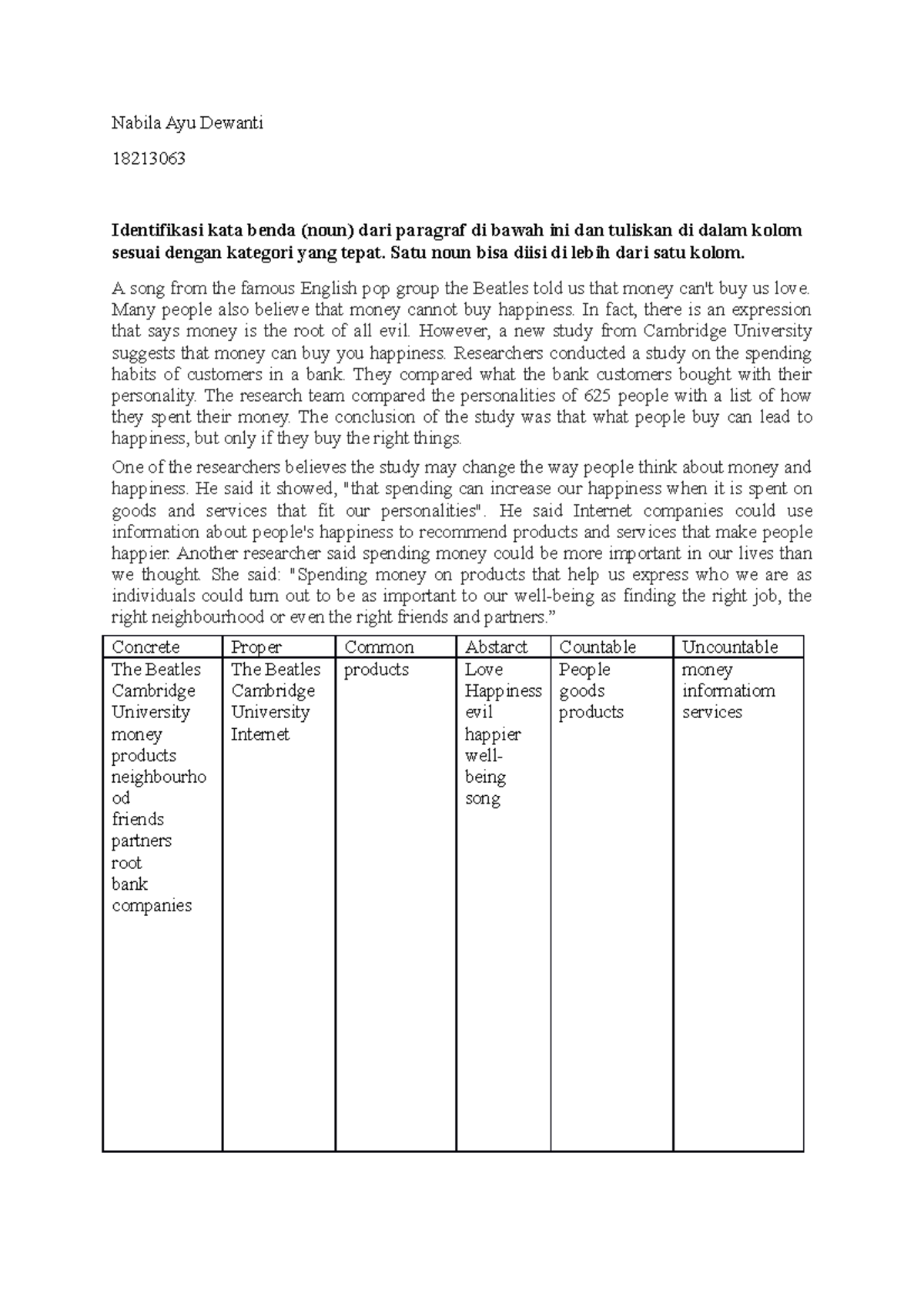 Latian english Nabila Ayu Dewanti 18213063 Identifikasi kata benda