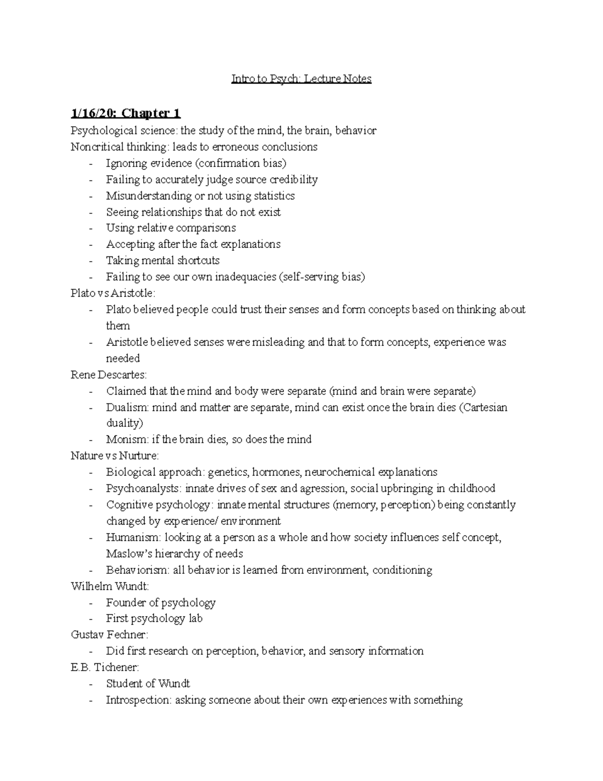 Psych 100 - PSYC 100 Notes for Professor Stephenson - Intro to Psych ...
