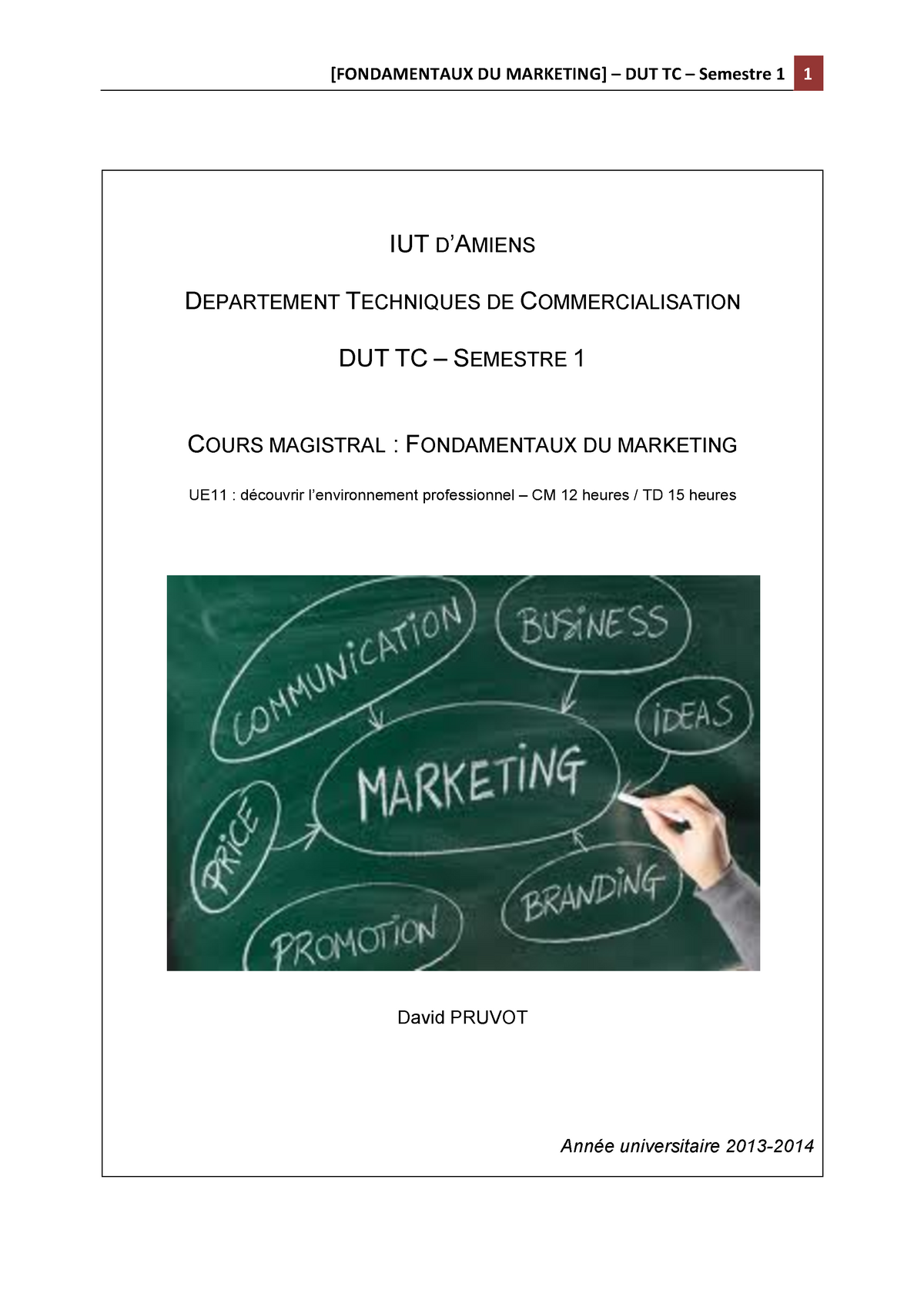 Tc1 Cm Fondamentaux Du Marketing Support Etudiant Studocu