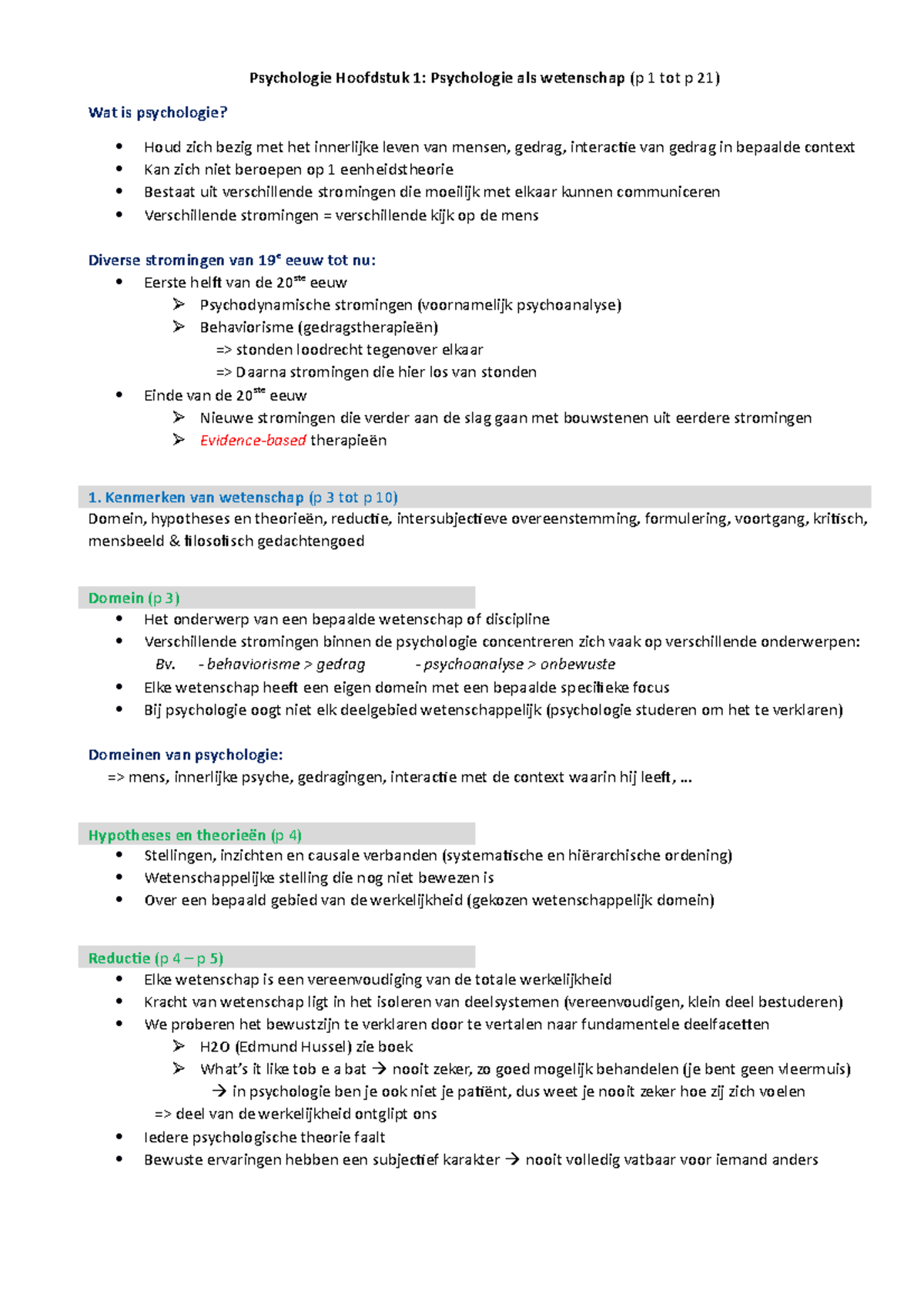 Psychologie Hoofdstuk 1 Samenvatting - Psychologie Hoofdstuk 1 ...