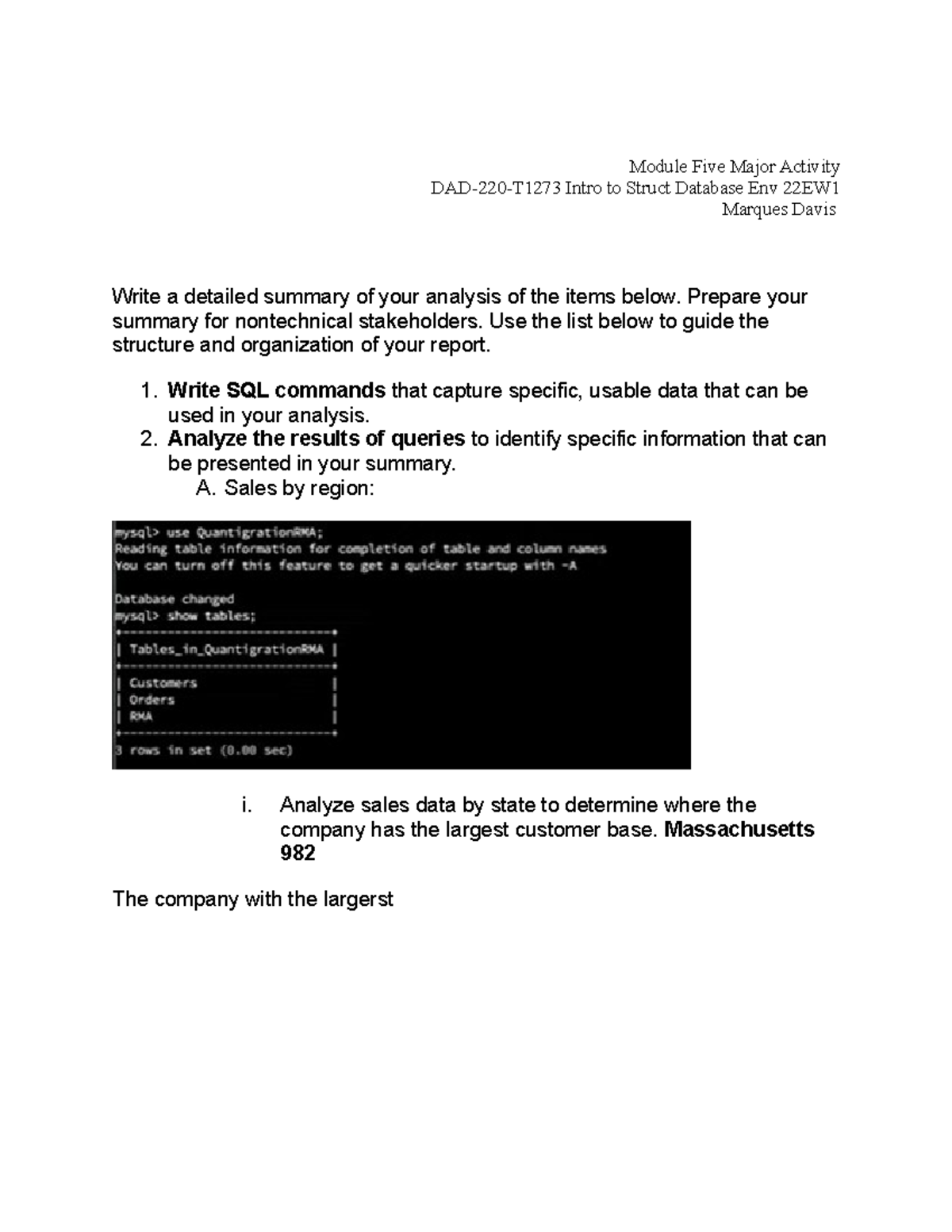 Module Five Major Activity 5 3 - Module Five Major Activity DAD-220 ...