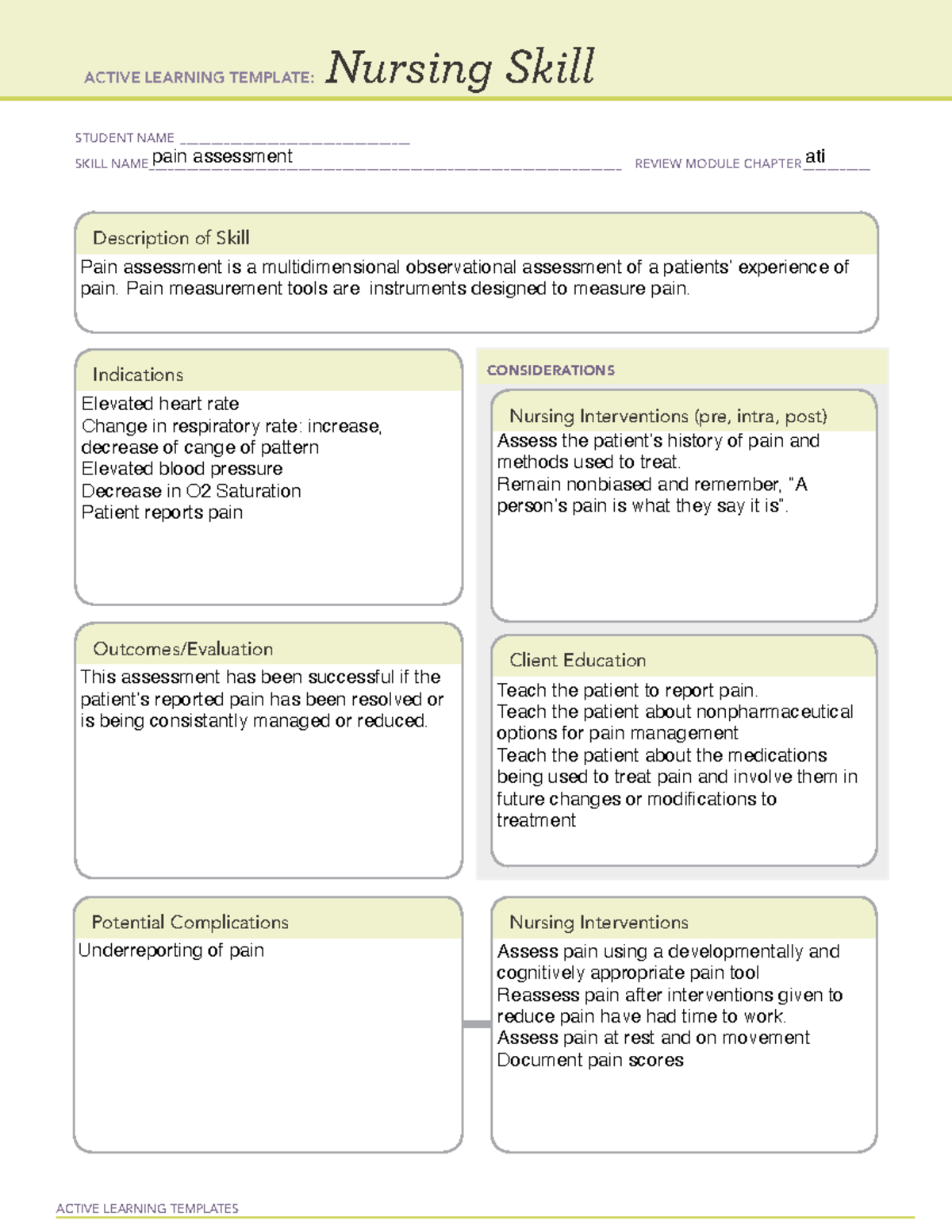 Pain Assessment ati template ACTIVE LEARNING TEMPLATES Nursing