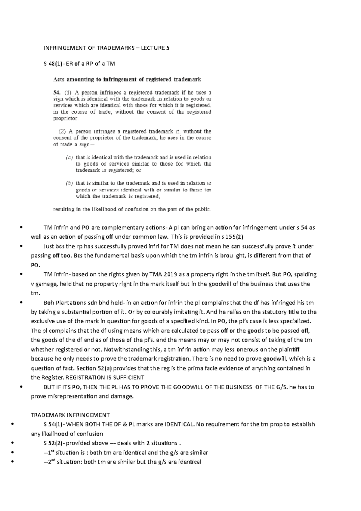 Infringement OF Trademarks INFRINGEMENT OF TRADEMARKS LECTURE 5 S