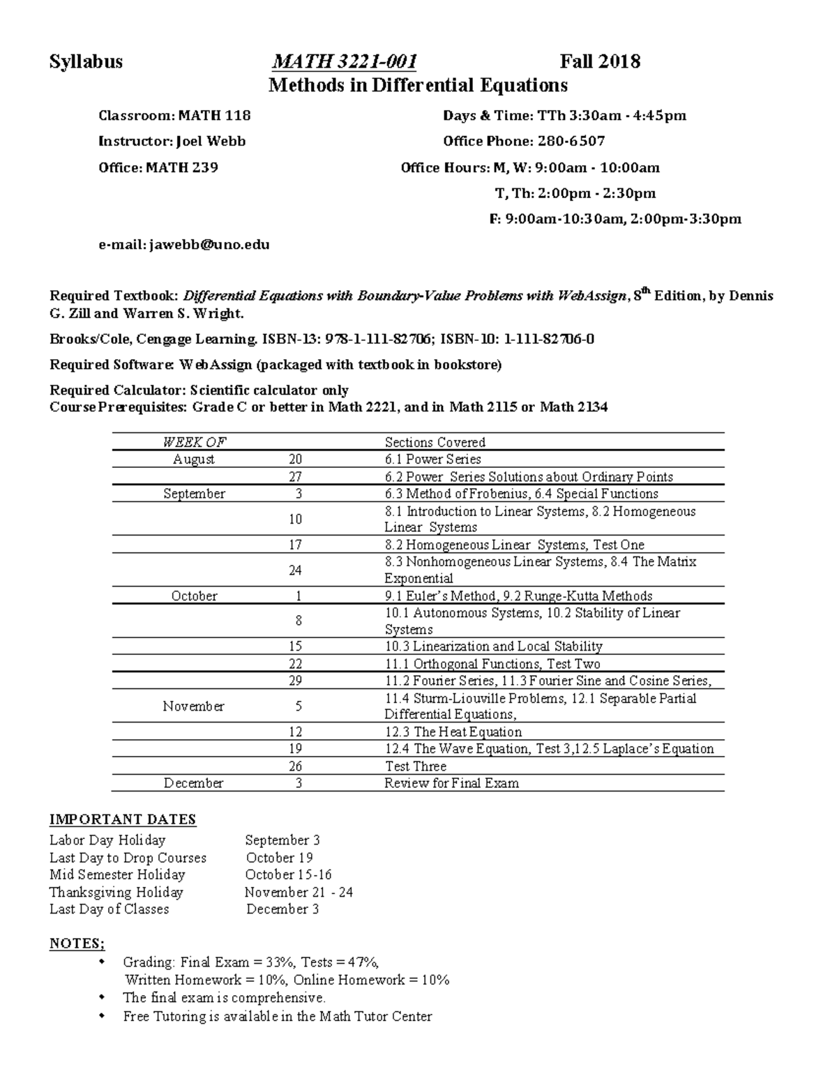Math 3221 Syllabus Syllabus MATH Fall 2018 Methods in Differential