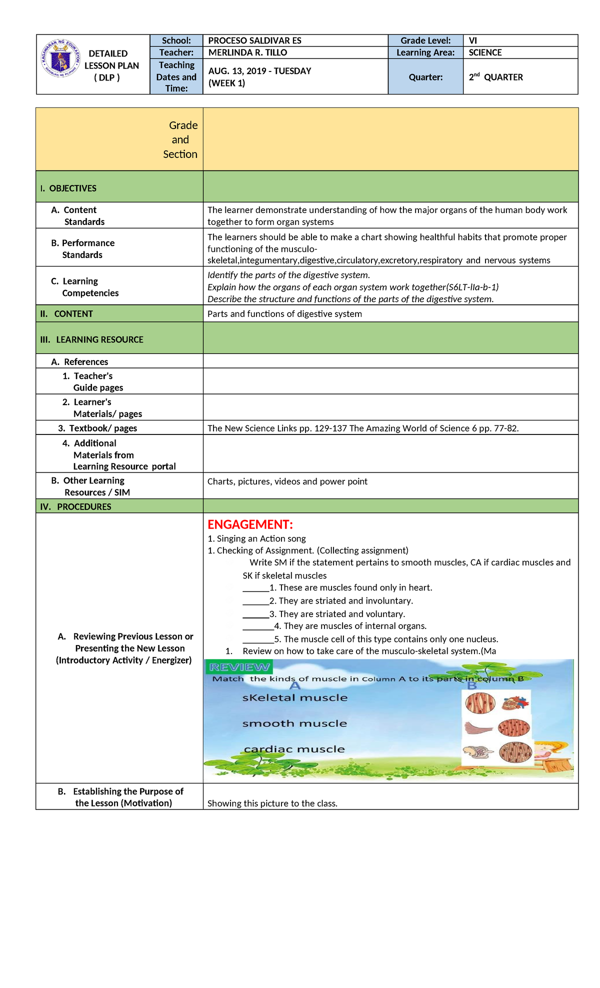 Cot dlp digestive system - DETAILED LESSON PLAN ( DLP ) School: PROCESO ...