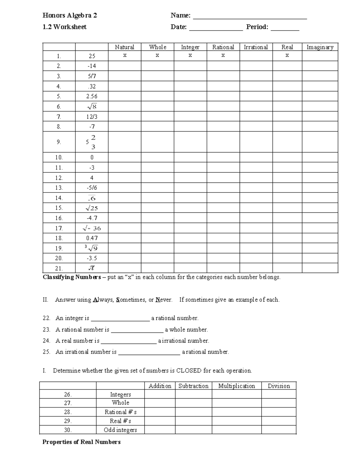 Worksheet+Section+1 - Unit 1 of Algebra 2 Honors at Langley High School ...