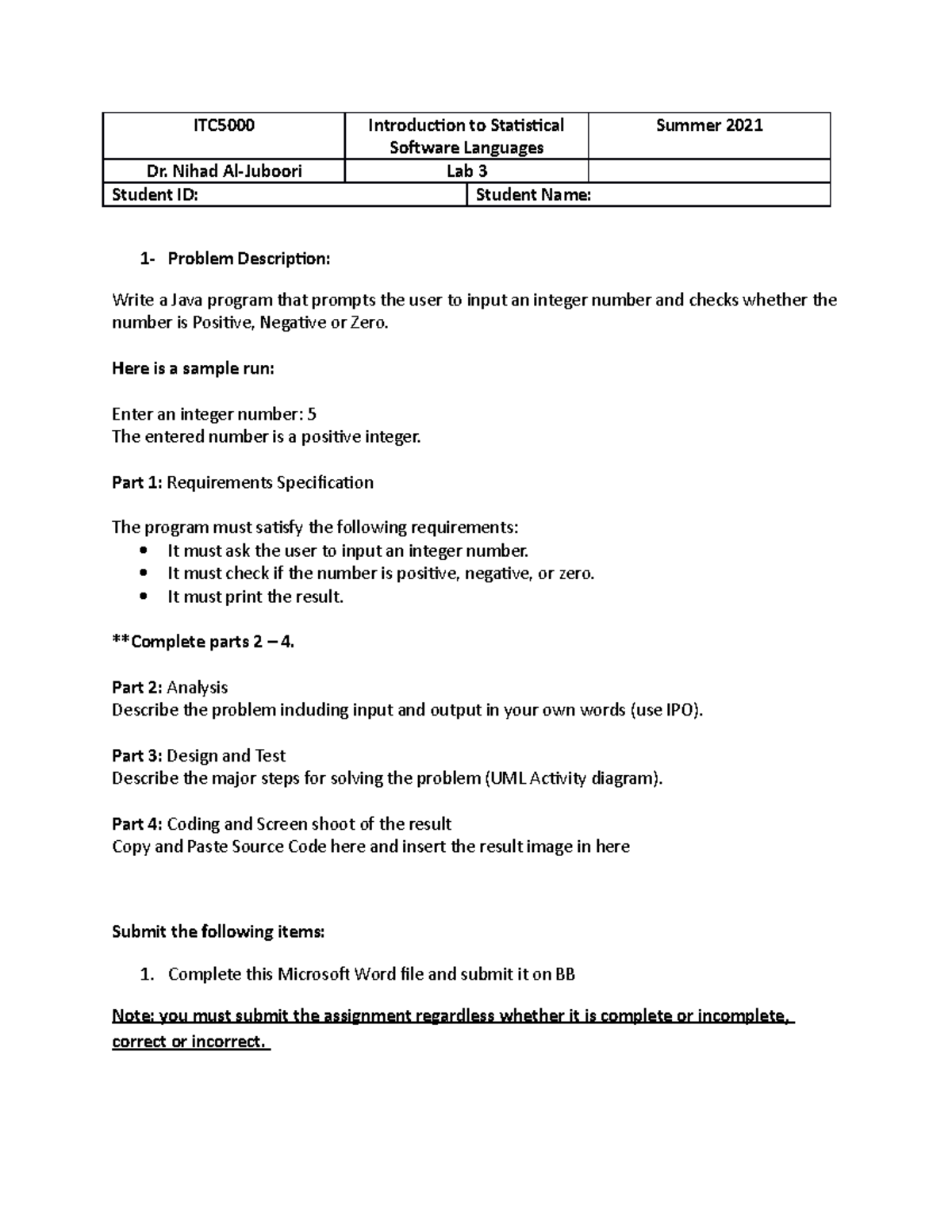 Java Lab learning - ITC5000 Introduction to Statistical Software ...