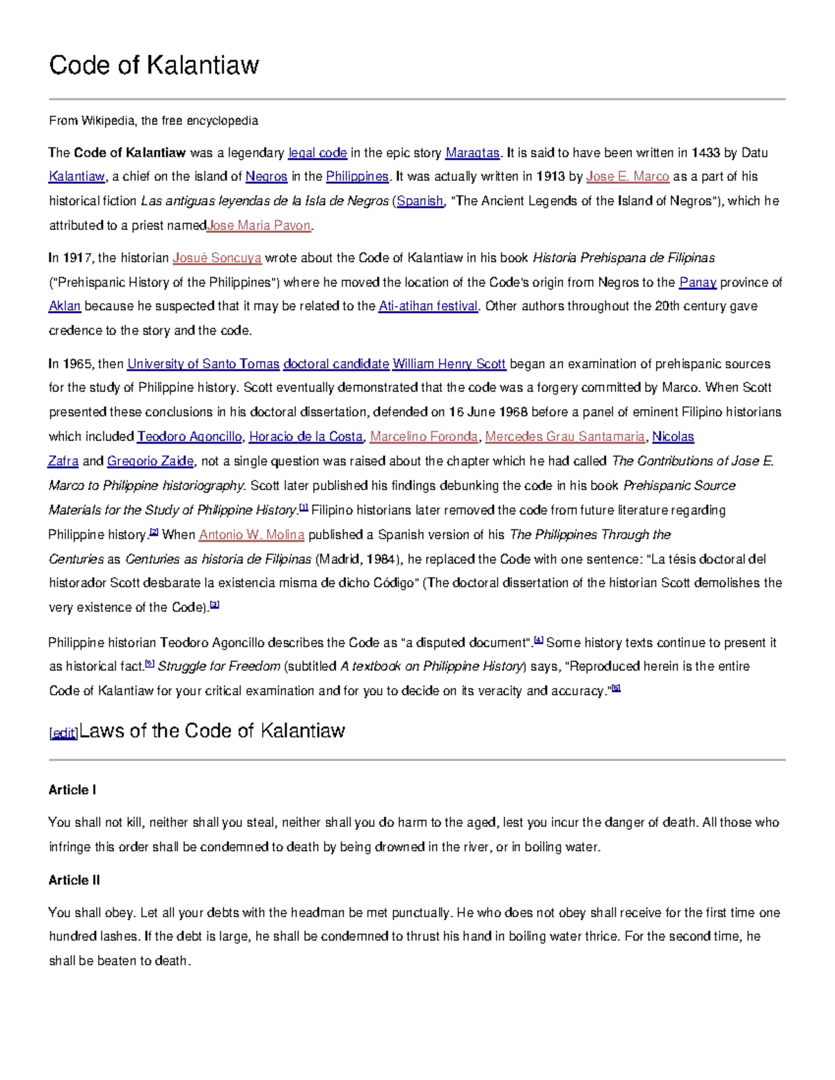 Code of Kalantiaw Readings in Philippine History GED 105 Code of
