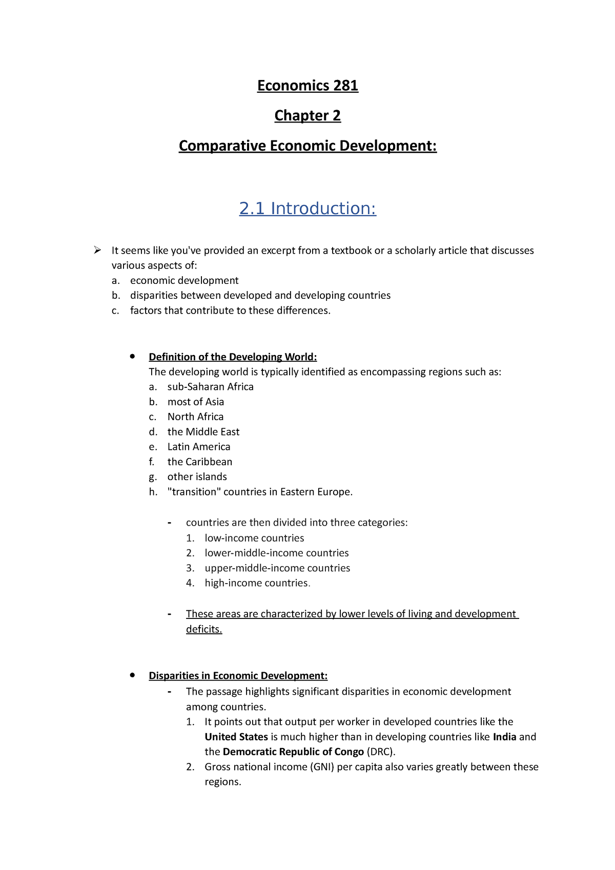 Economics 281 Ch2 - Summarized Notes. - Economics 281 Chapter 2 ...