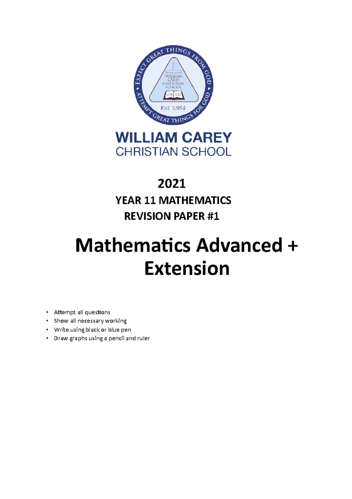 Mathematics Ext 1 Mixed Practice Questions (self made, no answers ...