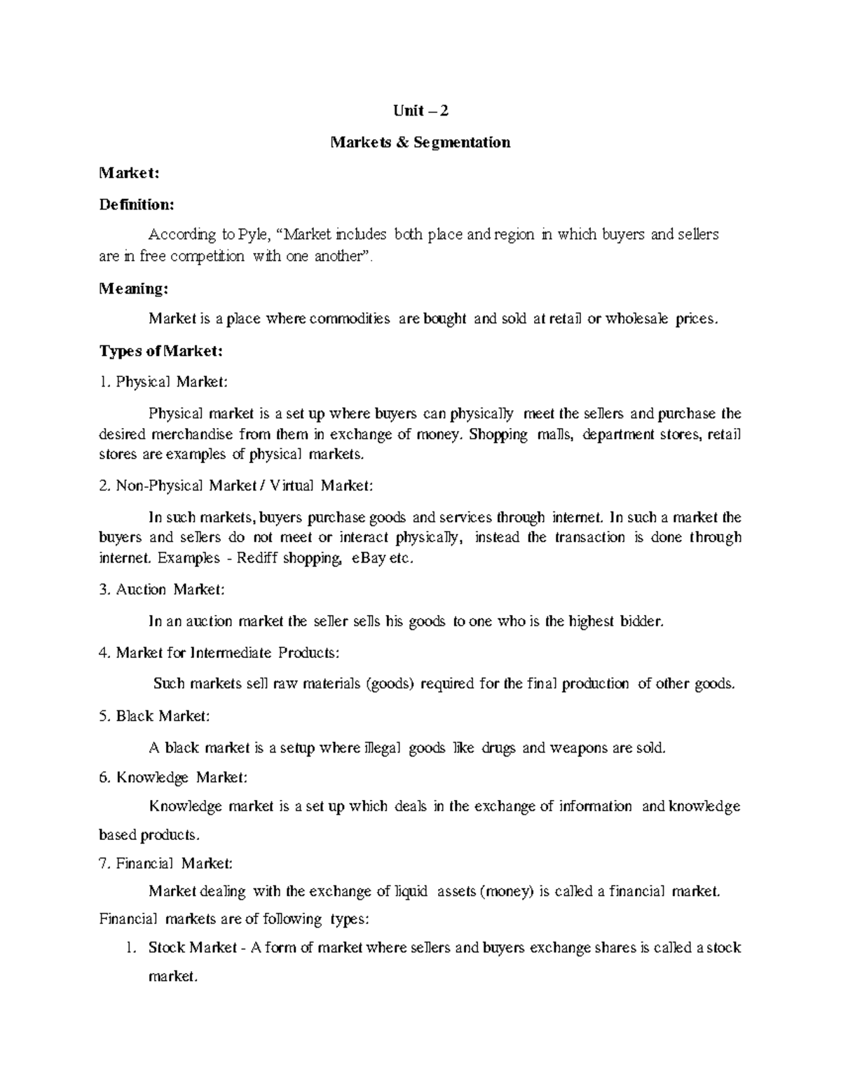 MM - Unit 2 PDF - Unit 2 Notes - Unit – 2 Marke ts & Se gmentation ...
