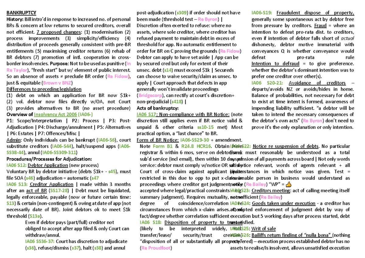 Final EXAM Notes - BANKRUPTCY History: Bill intro’d in response to ...