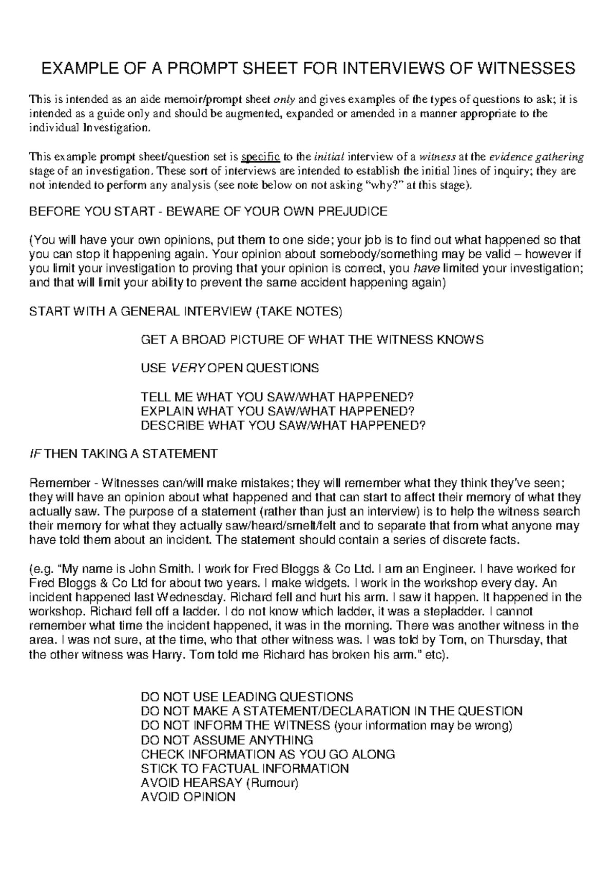 Oct 2015 MG Example Investigation Prompt Sheet question set - EXAMPLE ...