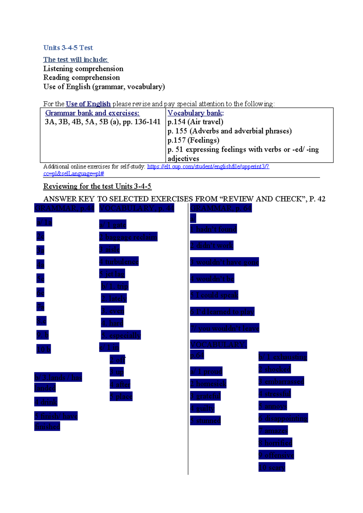 Unit+5-4-3+Revise+and+Check - Units 3-4-5 Test The test will include ...