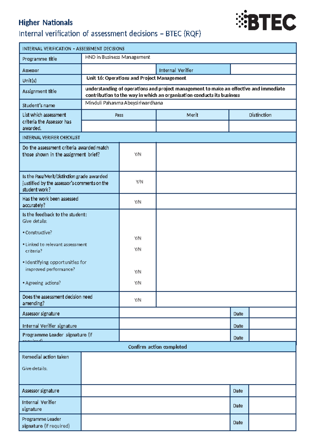 OPM Assignment - Business Management - Higher Nationals Internal ...