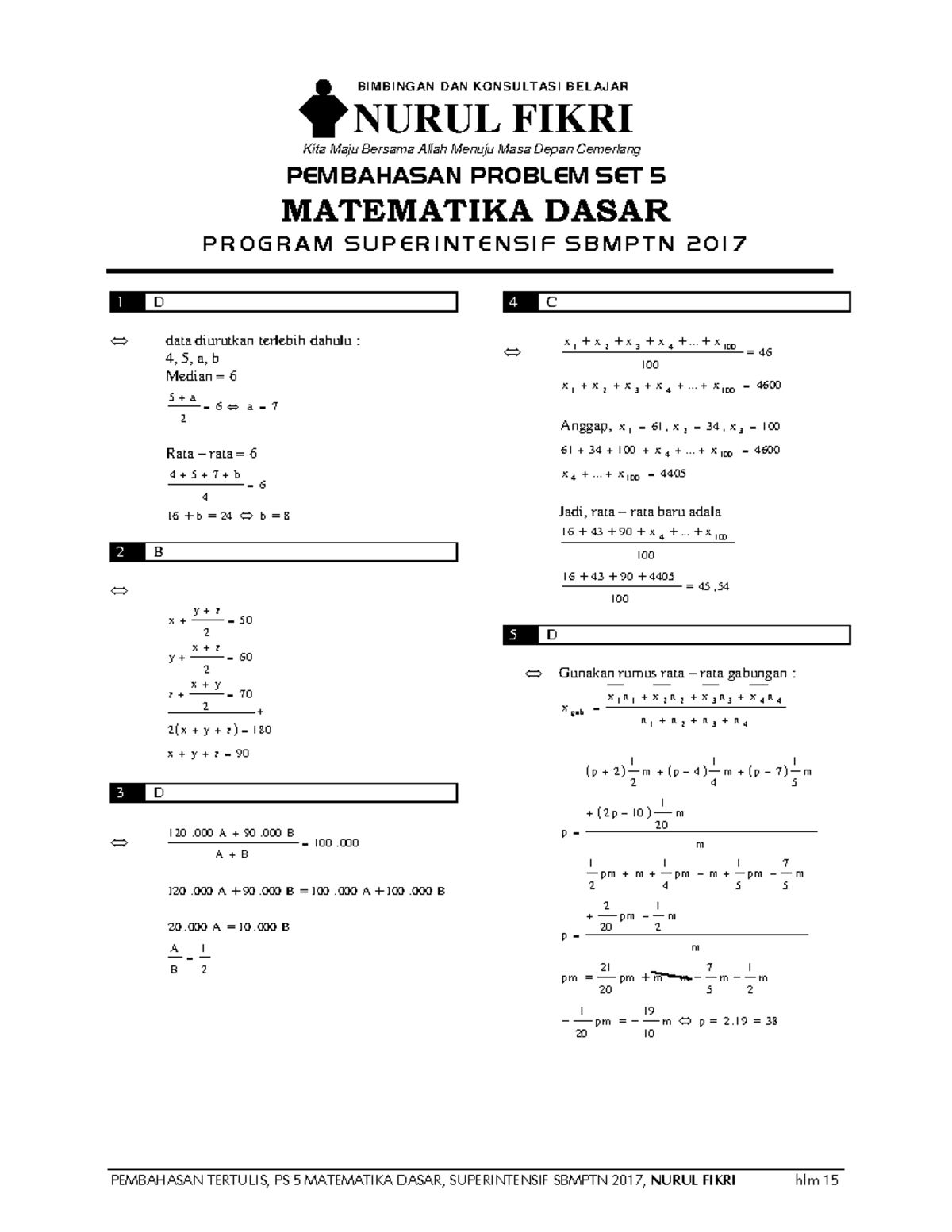 Matematika Dasar - PEMBAHASAN PROBLEM SET 5 MATEMATIKA DASAR P R O G R ...