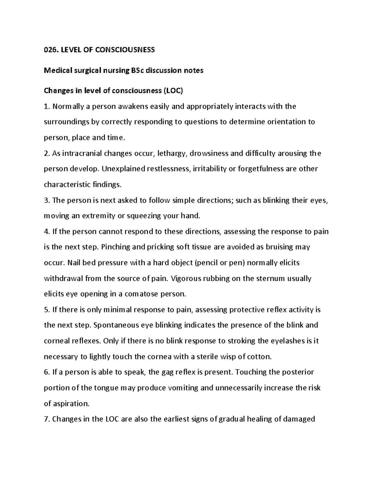 Level OF Consciousness 026. LEVEL OF CONSCIOUSNESS Medical surgical