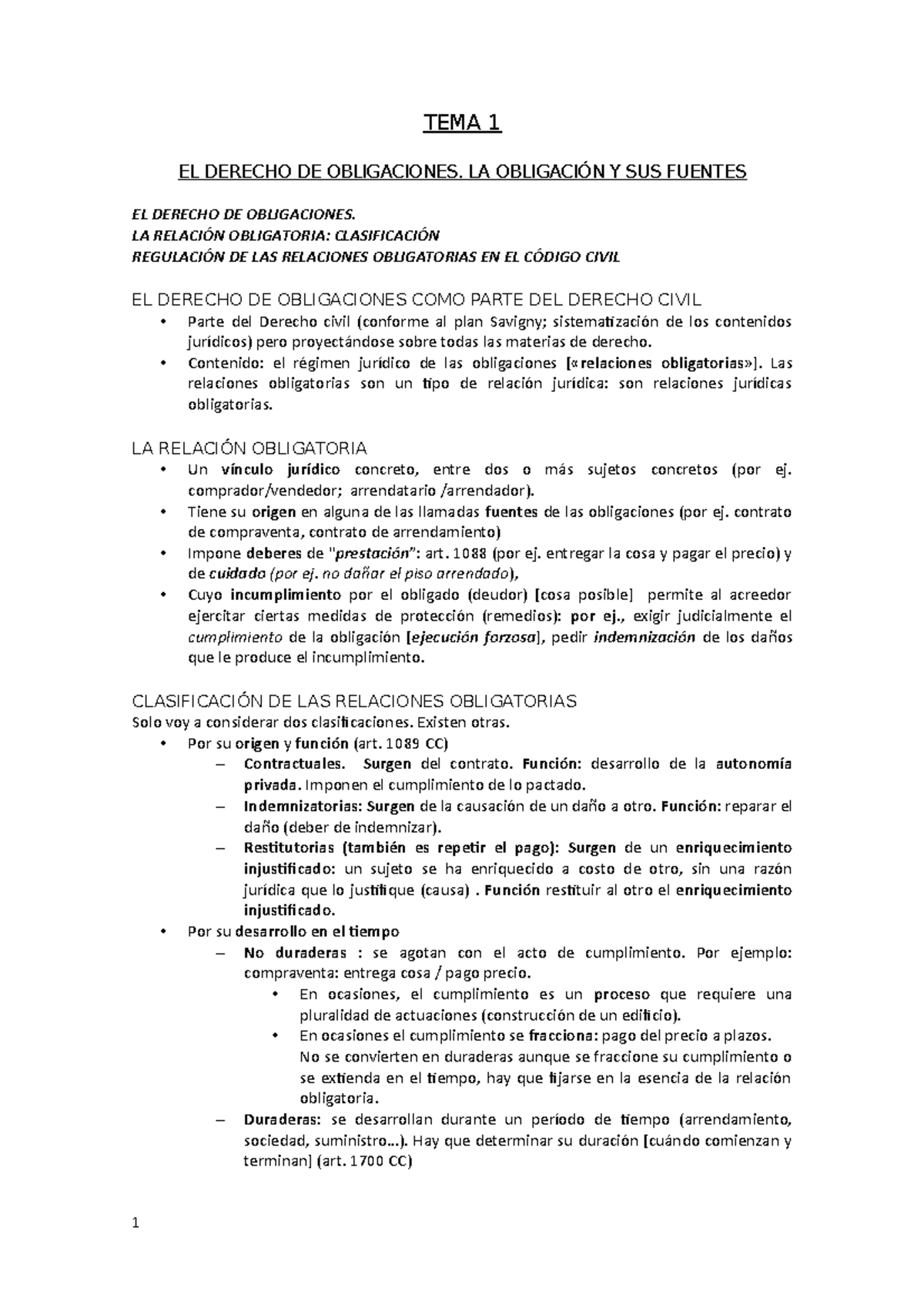 Dº Obligaciones Y Contratos - TEMA 1 EL DERECHO DE OBLIGACIONES. LA ...