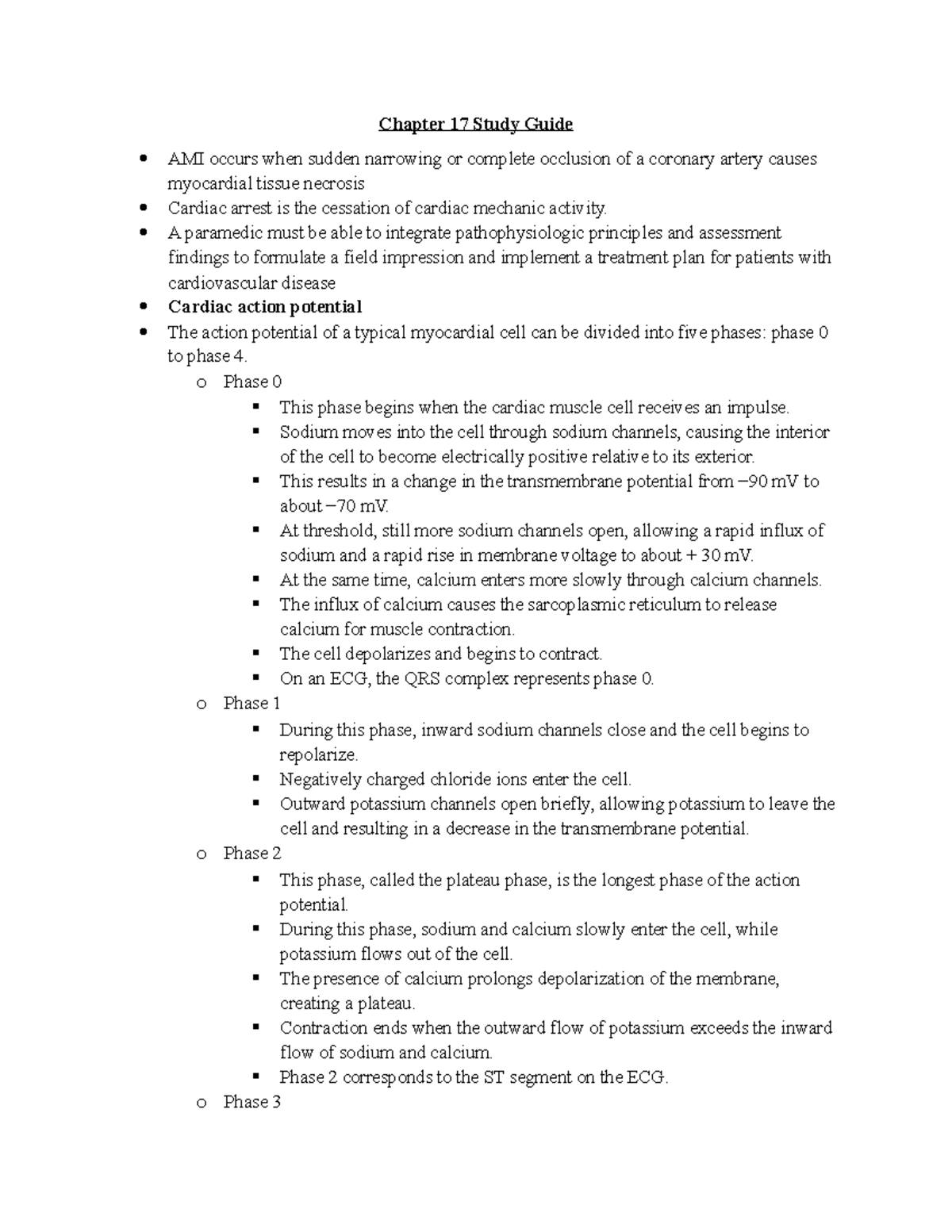 Chapter 17 Study Guide - Notes - Chapter 17 Study Guide AMI Occurs When ...