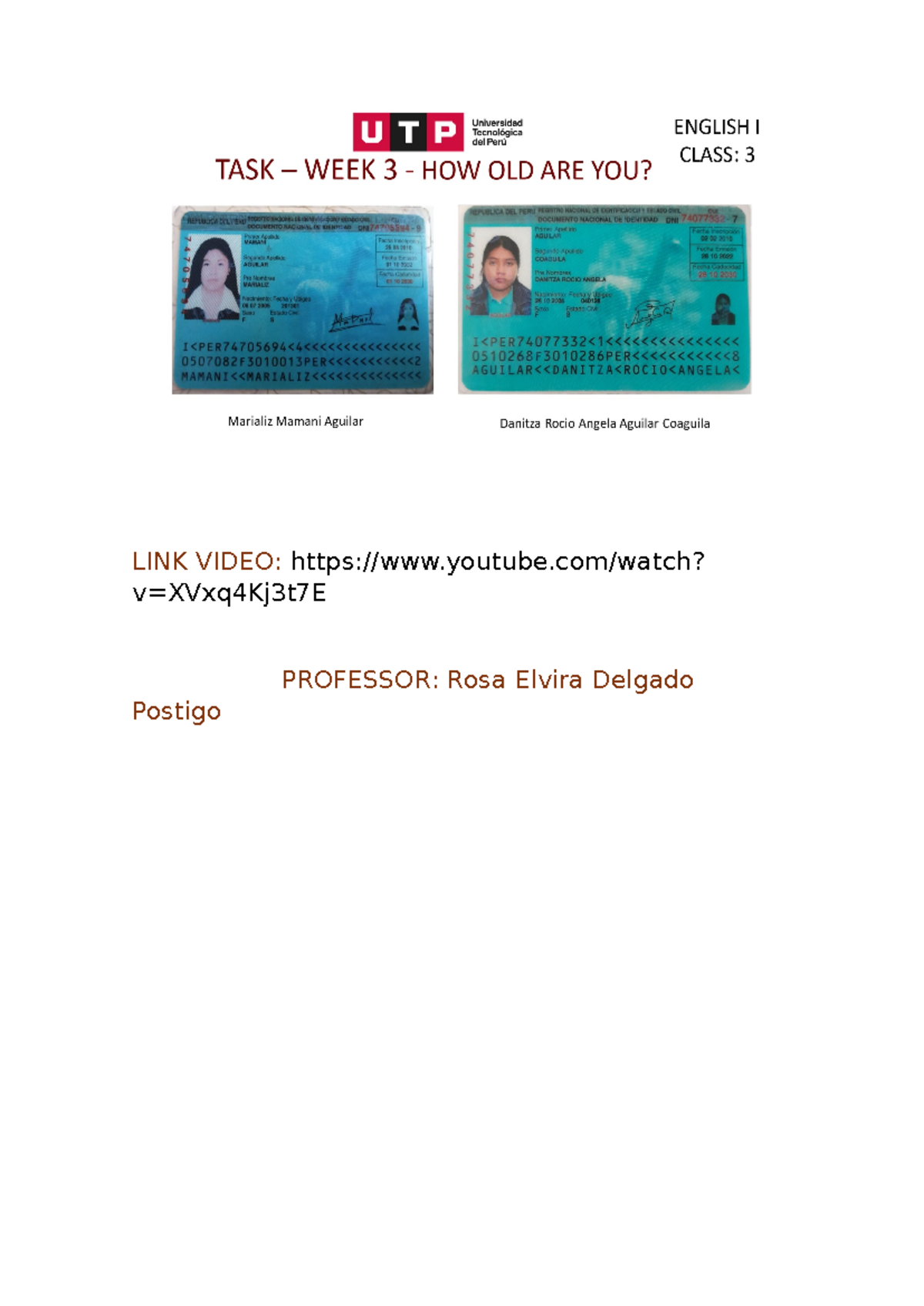 Week 3 - Ingles II - LINK VIDEO: youtube/watch? v=XVxq4Kj3t7E PROFESSOR ...