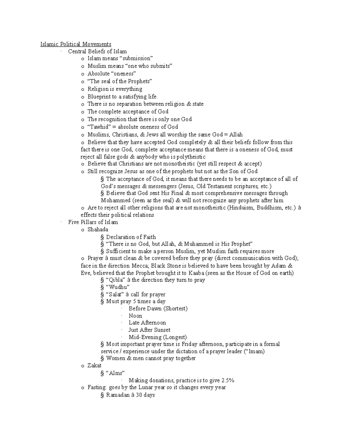 po-324-all-notes-islamic-political-movements-central-beliefs-of