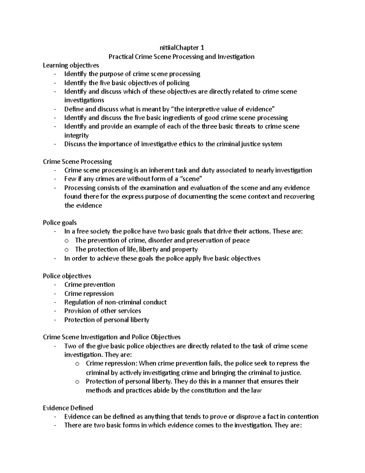 Chapter 1 - 1640 - notes - nitiialChapter 1 Practical Crime Scene ...