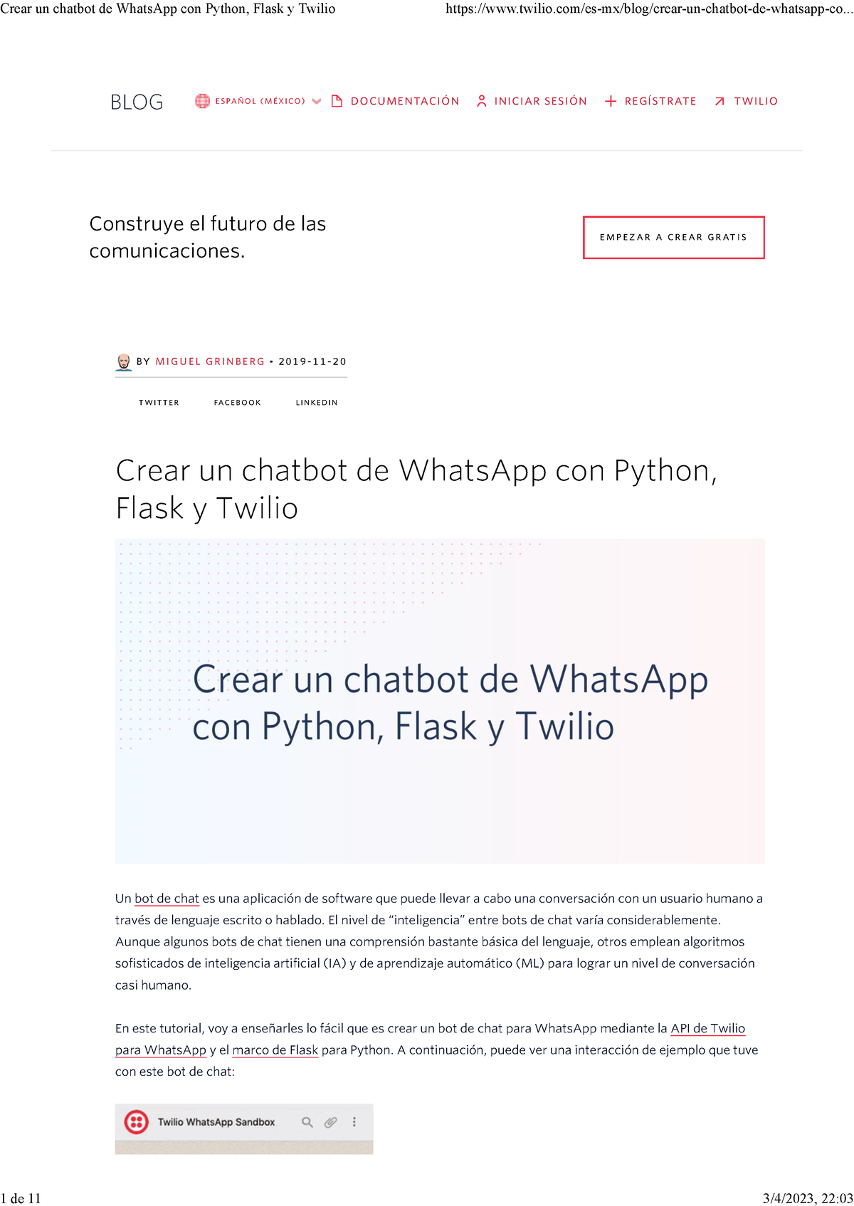 Crear Un Chatbot De Whats App Con Python, Flask Y Twilio - B Y 2 0 1 9 ...