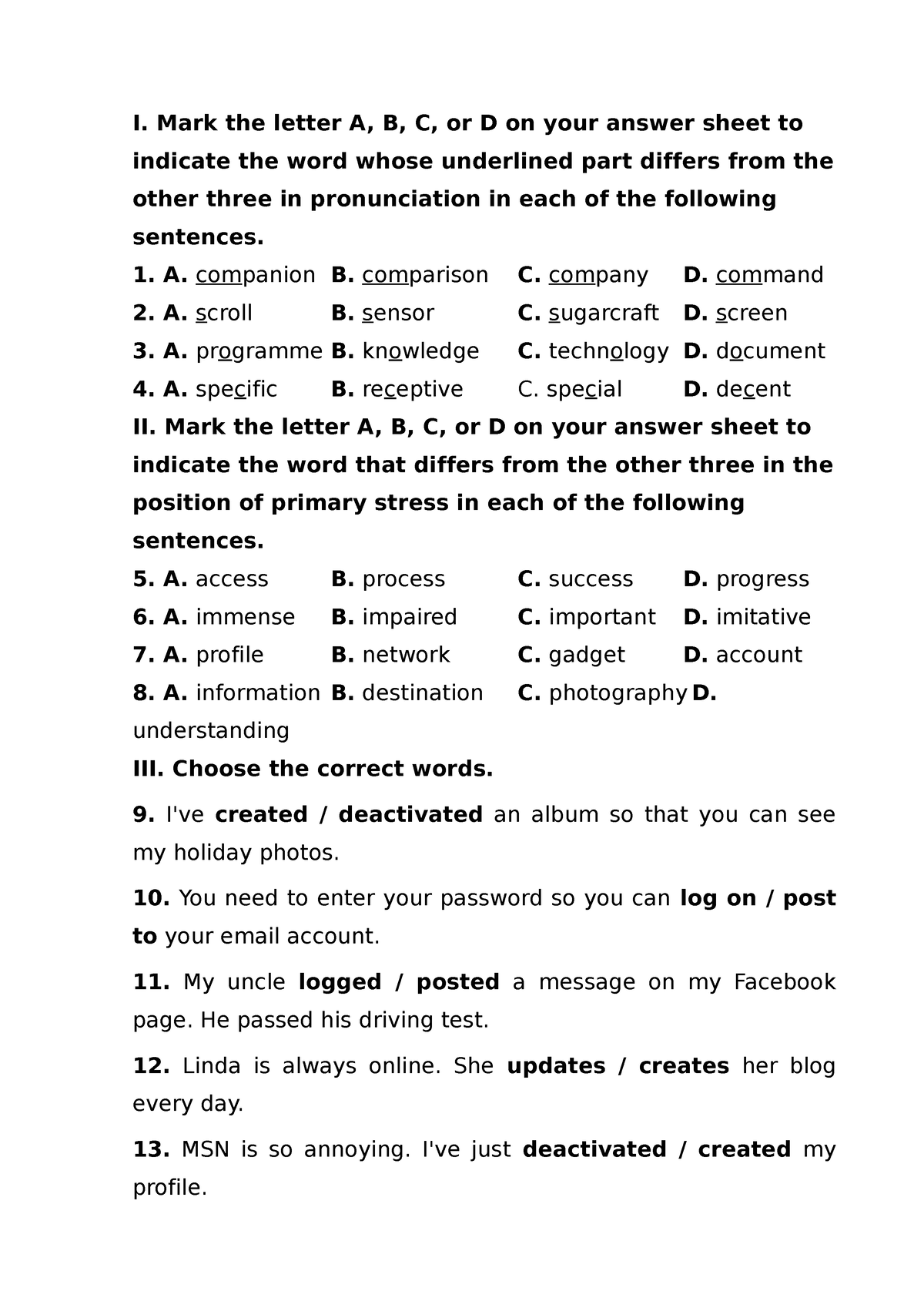 Vocab Practice Friends Unit 5 I Mark The Letter A B C Or D On