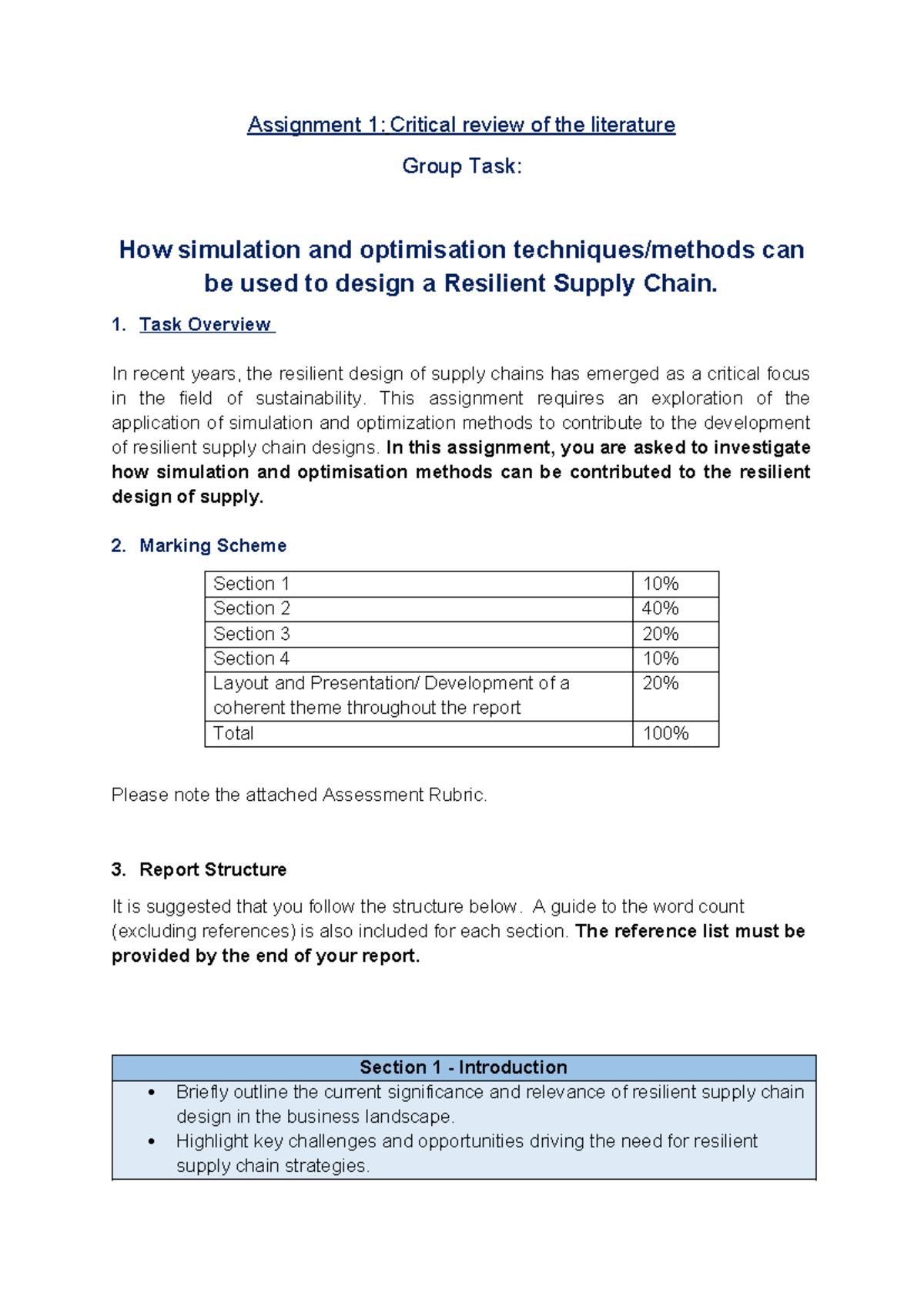 Supply chain modelling Assignement - Assignment 1: Critical review of ...