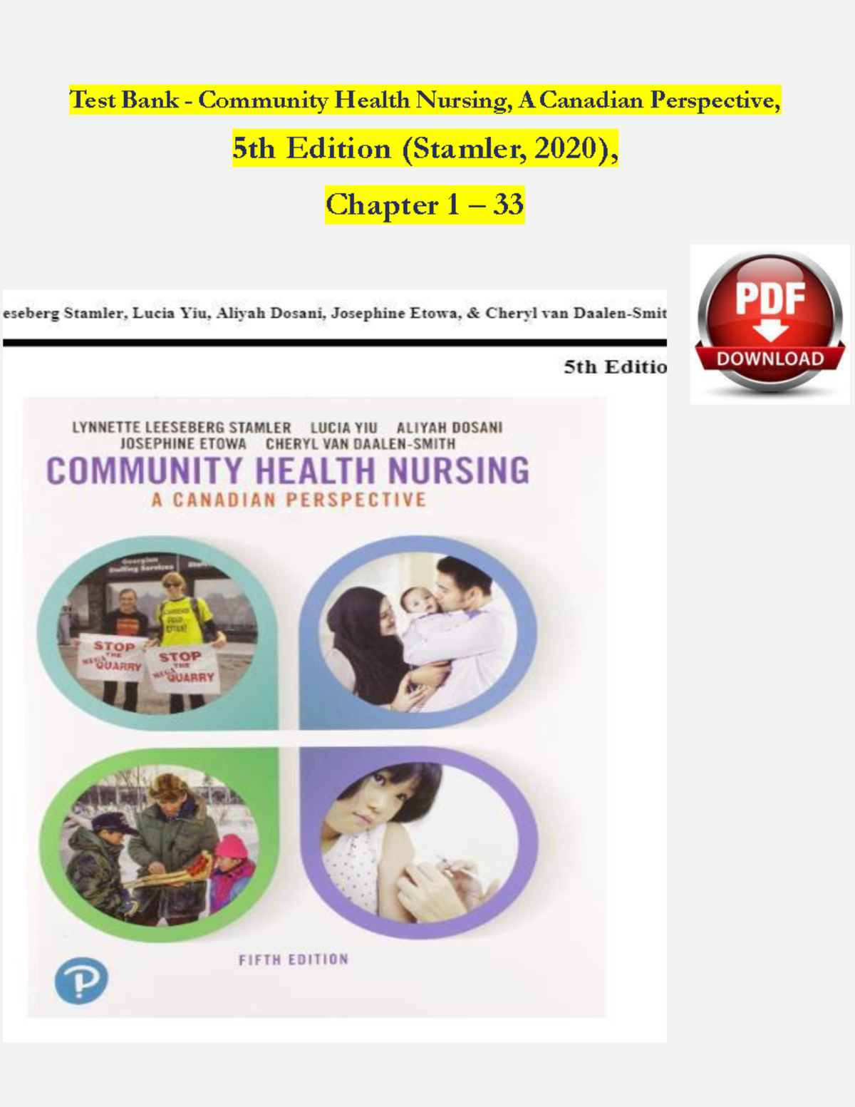 Test bank for community health nursing a canadian perspective 5th ...