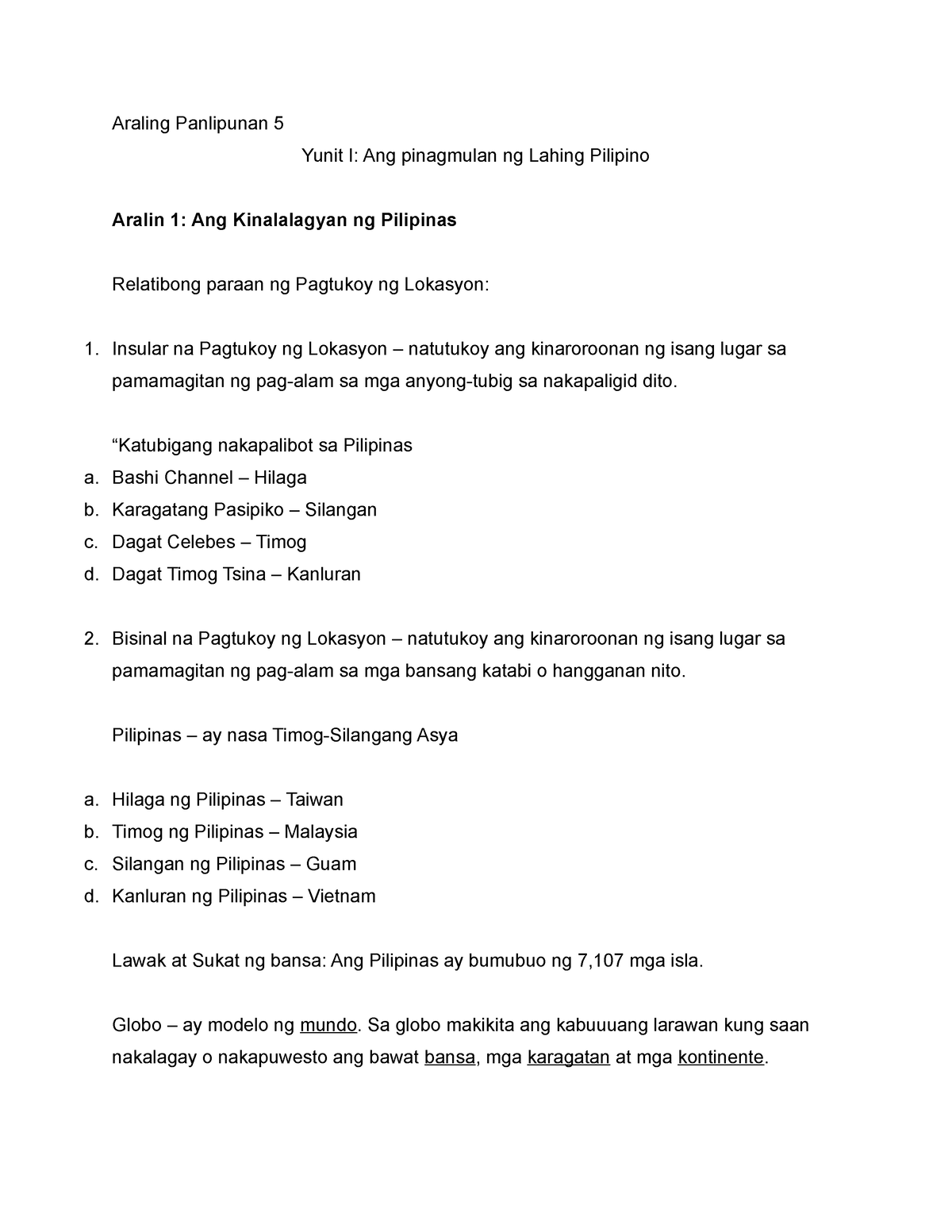 Araling Panlipunan 5 Copy Araling Panlipunan 5 Yunit I Ang Pinagmulan Ng Lahing Pilipino 2071