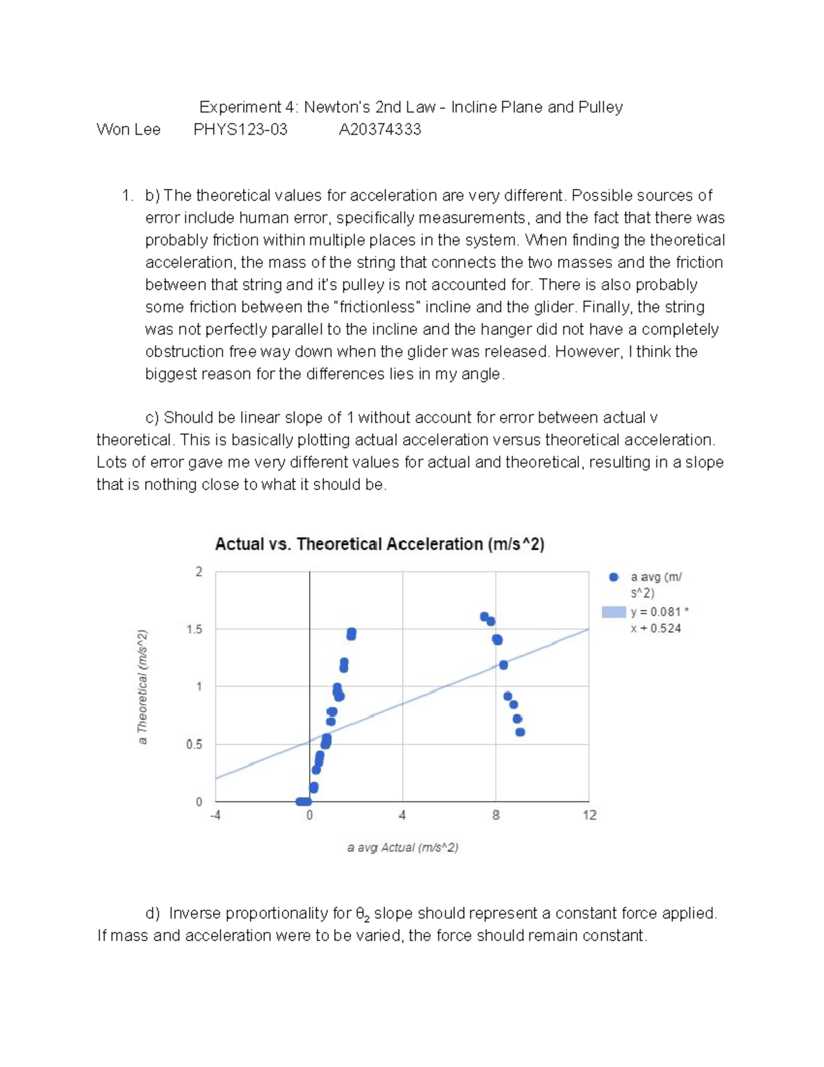 Experiment 4 Newton’s 2nd Law Incline Plane and Pulley Possible