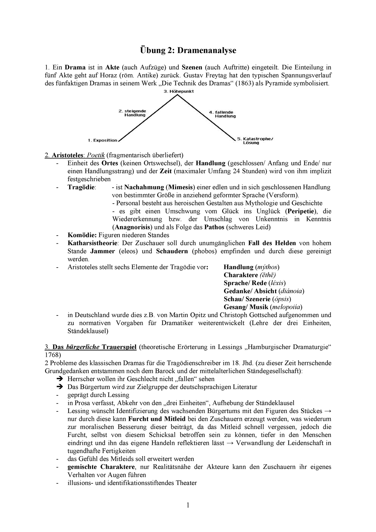 Handout Dramenanalyse - Übung 2: Dramenanalyse Ein Drama Ist In Akte ...