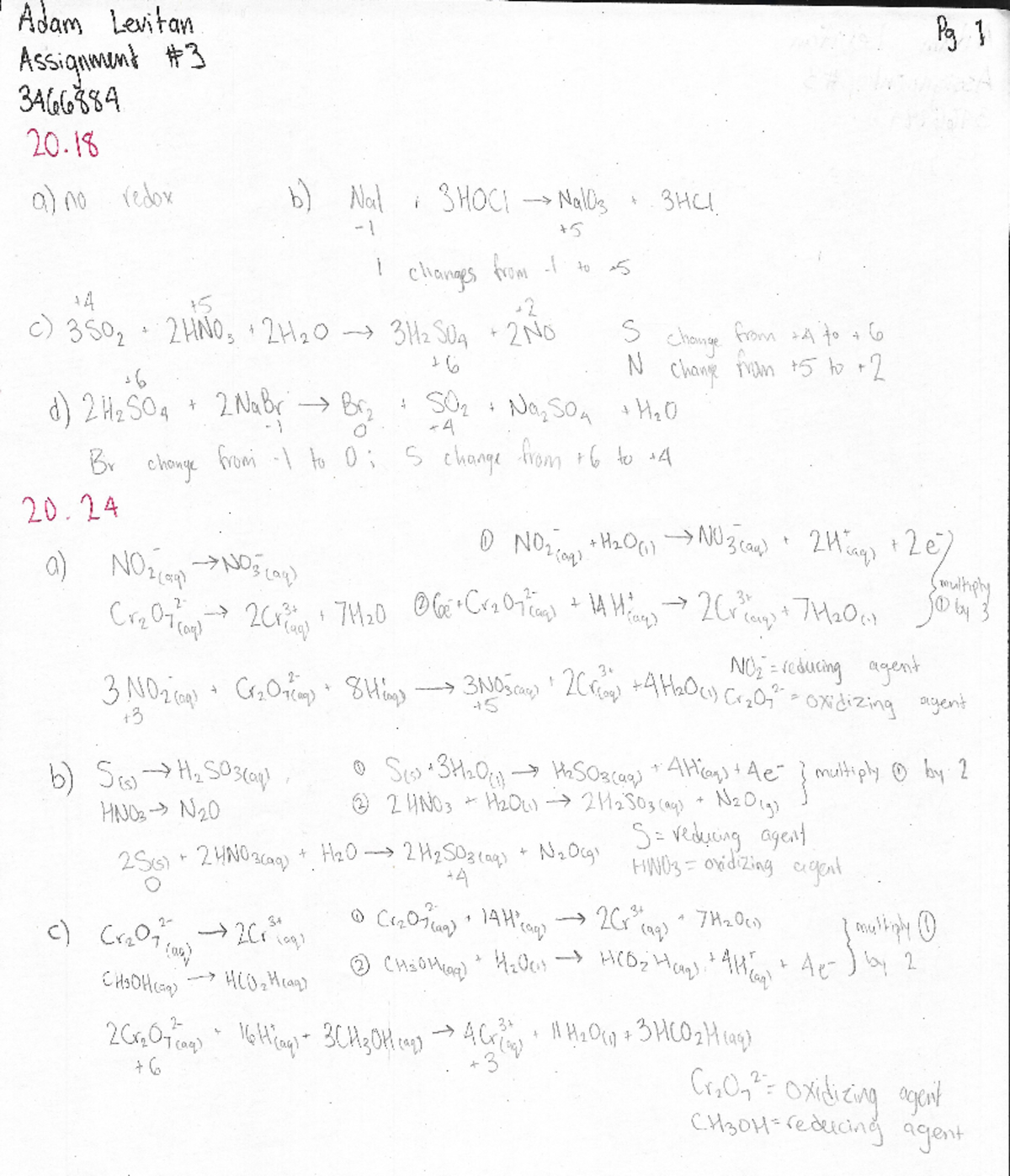 chem 218 assignment 1