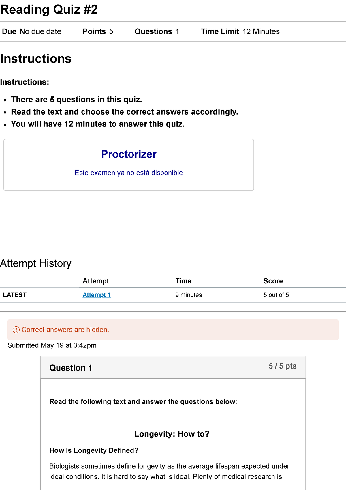 Reading Quiz #2 Avanzado 11 - Reading Quiz Due No Due Date Points 5 ...