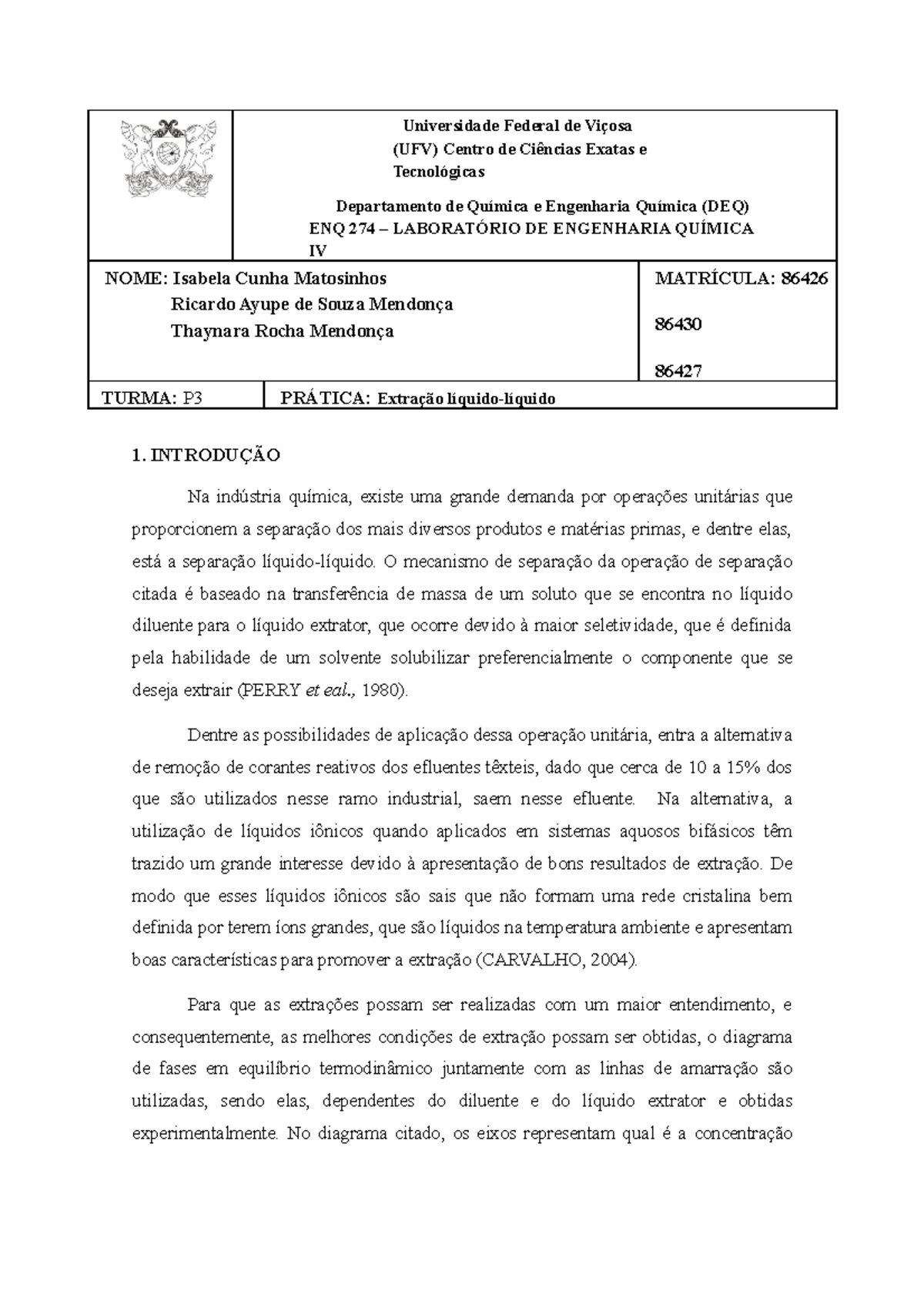 Relatório prático de Extração liq-liq - Universidade Federal de Viçosa ...