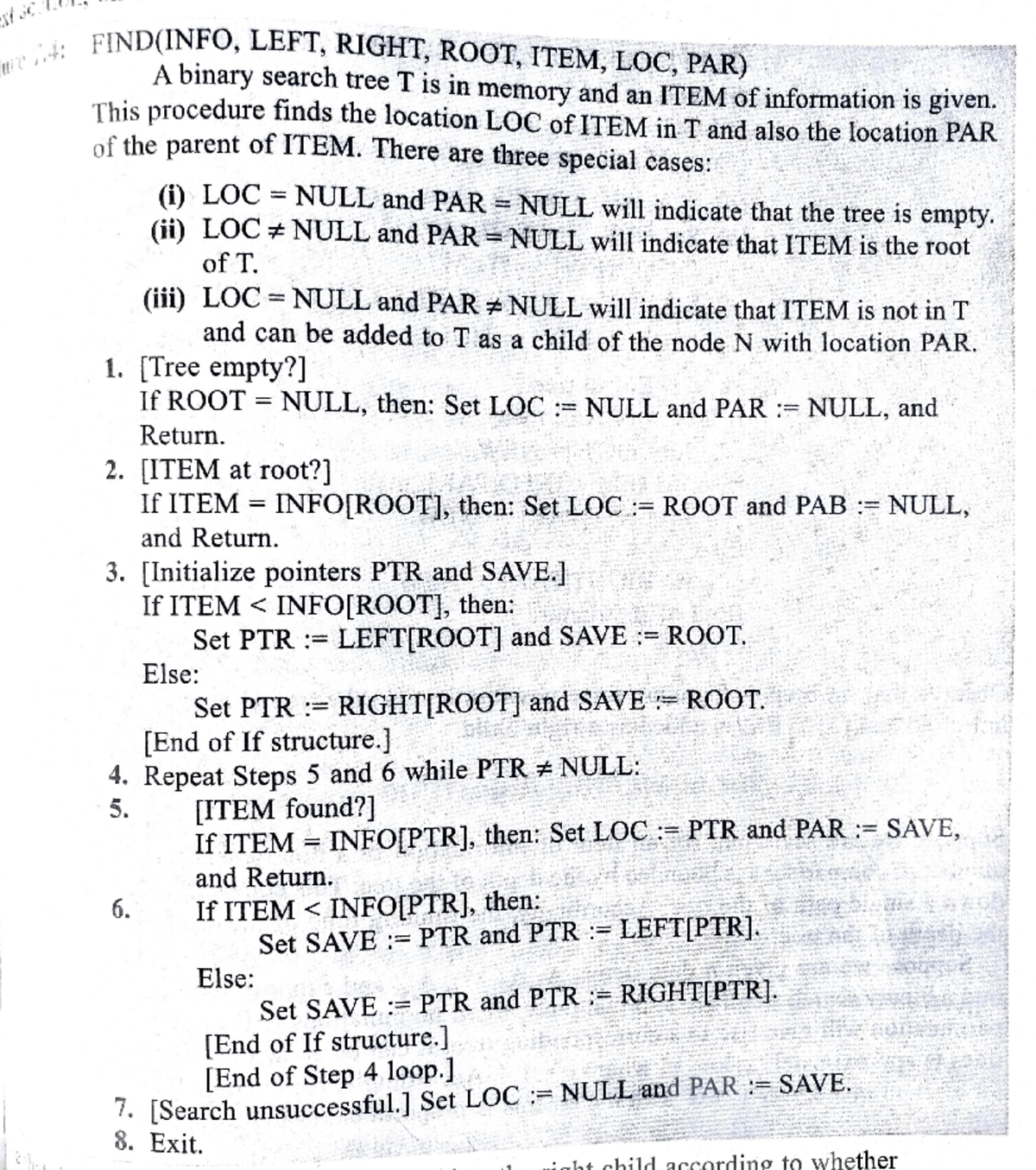 Algorithms for BST operations - 'I I 1 - • • - ·t JI,. . I' FIND(INO ...
