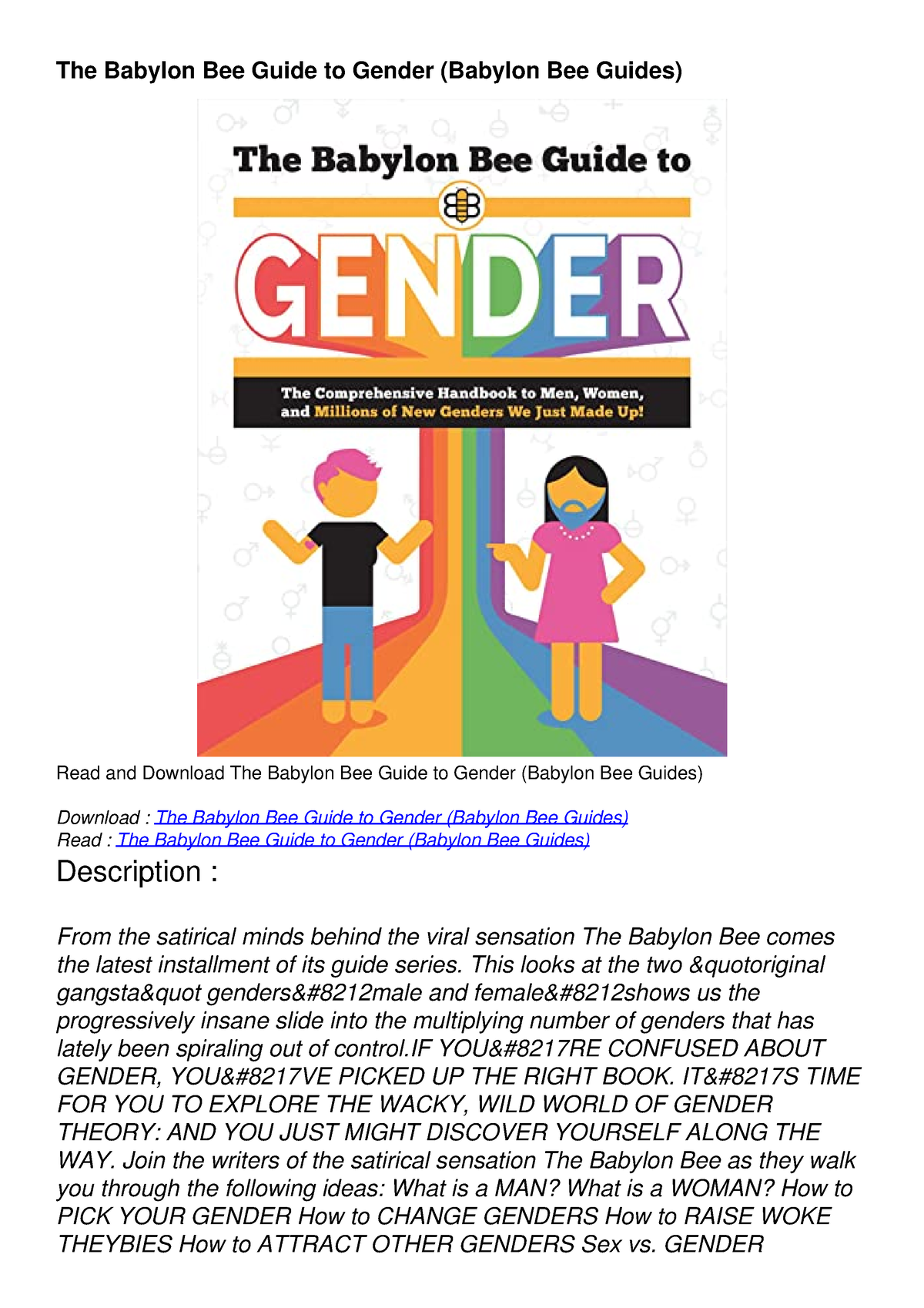 PDF/READ/DOWNLOAD The Babylon Bee Guide To Gender (Babylon Bee Guides ...